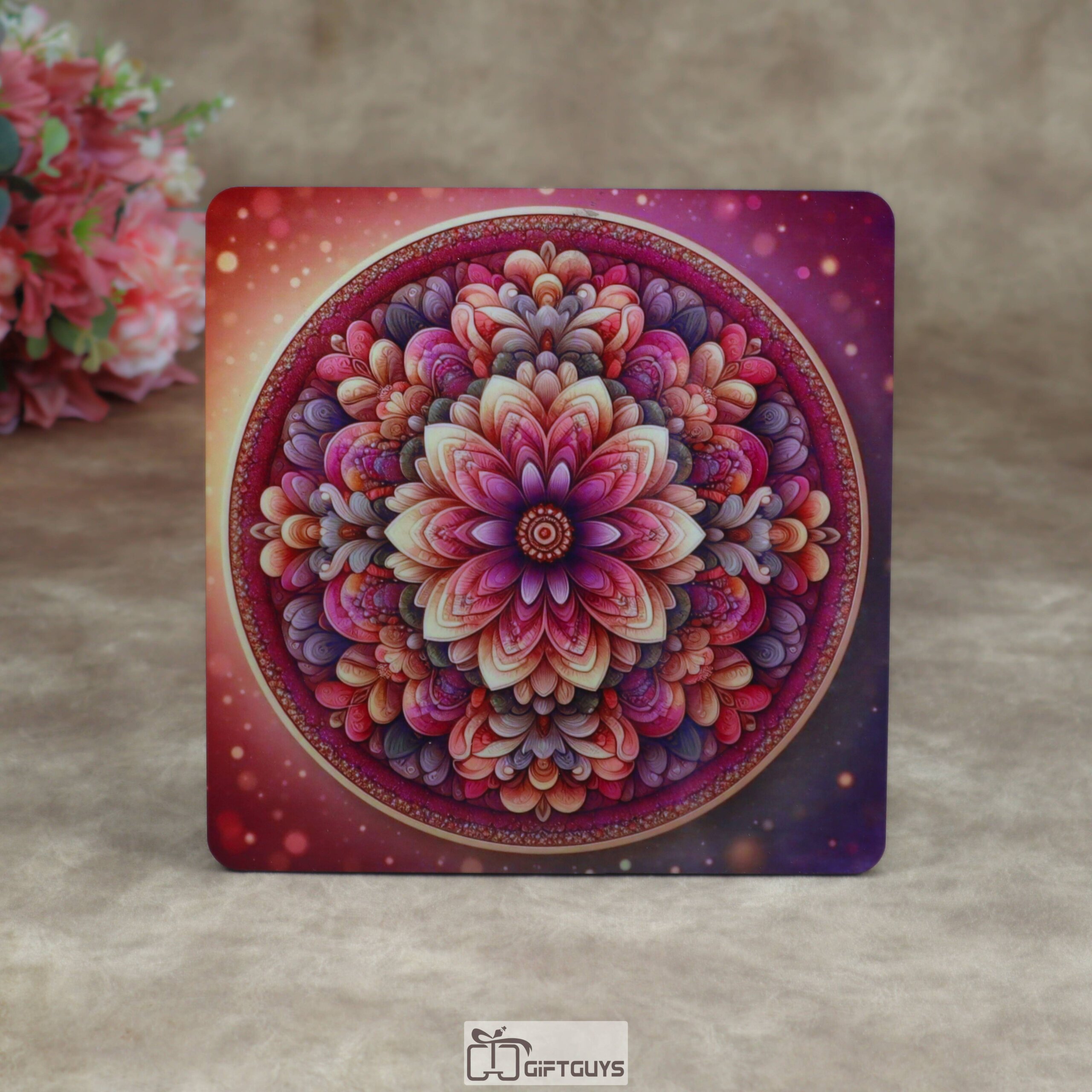 Wooden Printed Puja Chowki | Vibrant Floral Mandala Design Display Pedestal - Image 2