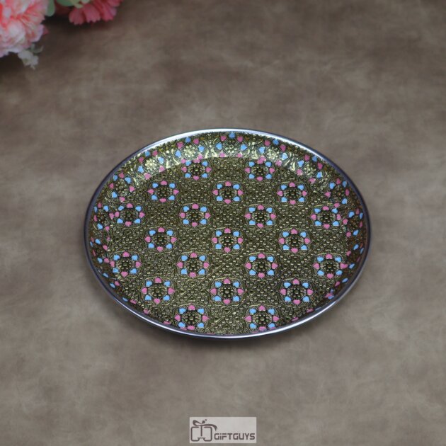 Traditional Meenakari Steel Plate | Oxidised Thali for Pooja & Gifts (9 Inch)