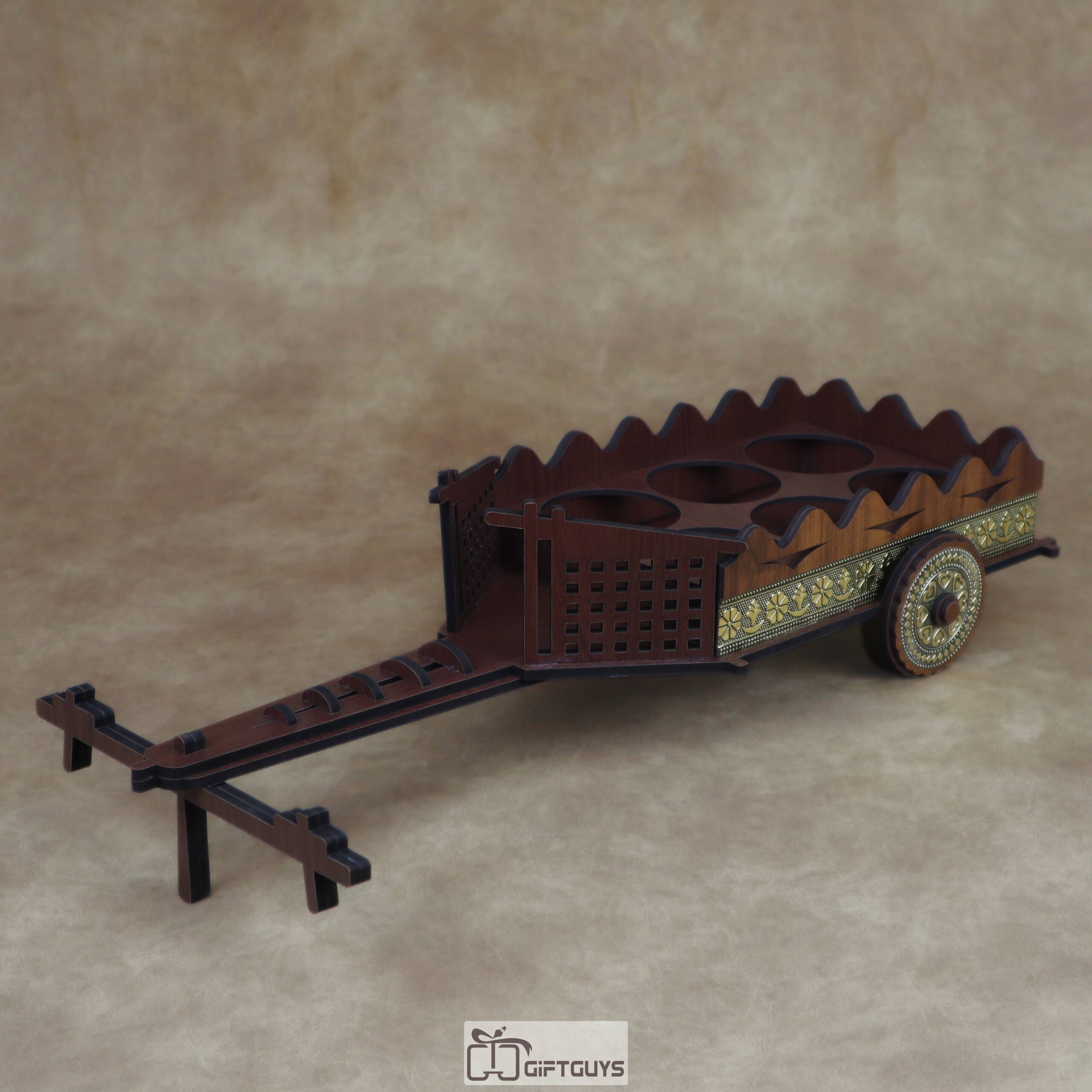 Traditional Wooden Cart Dry Fruit/Spice Serving Set with 6 Designer Glass Jars | Decorative Table Showpiece Gift - Image 8