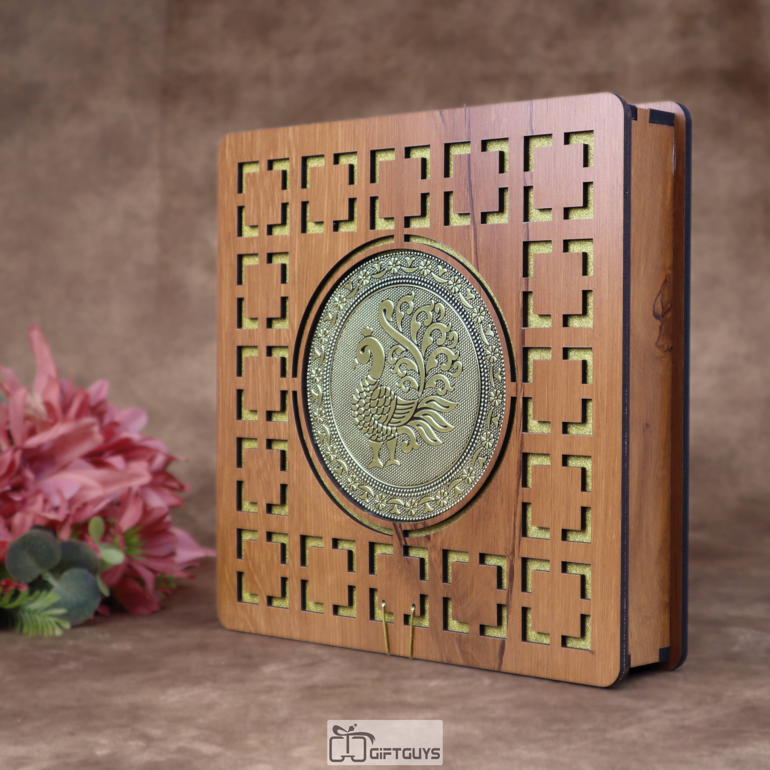 Wooden Peacock Dry Fruit Box – 10X10 inch | 4 Compartments Decorative Gift Box - Image 4