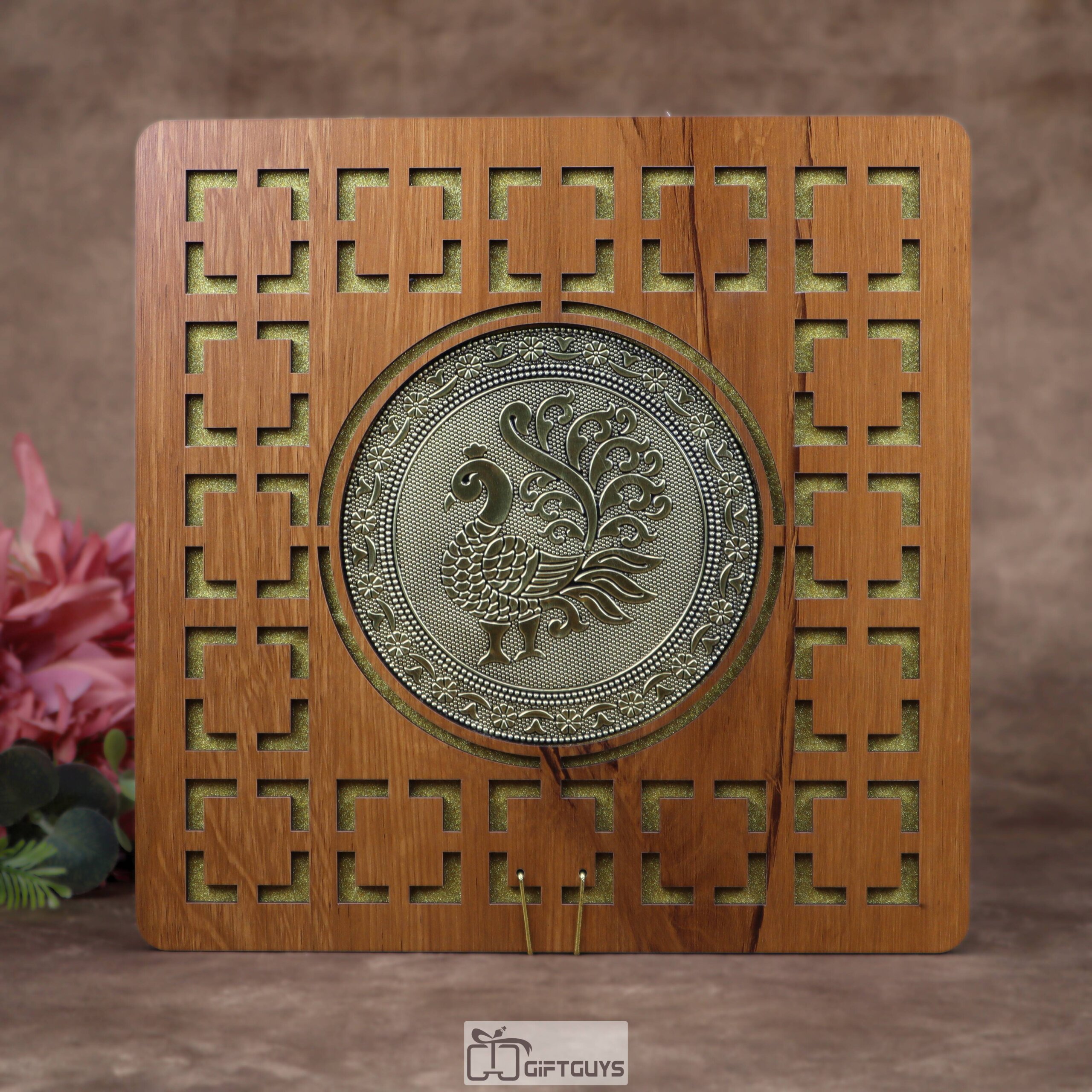 Wooden Peacock Dry Fruit Box – 10X10 inch | 4 Compartments Decorative Gift Box - Image 2