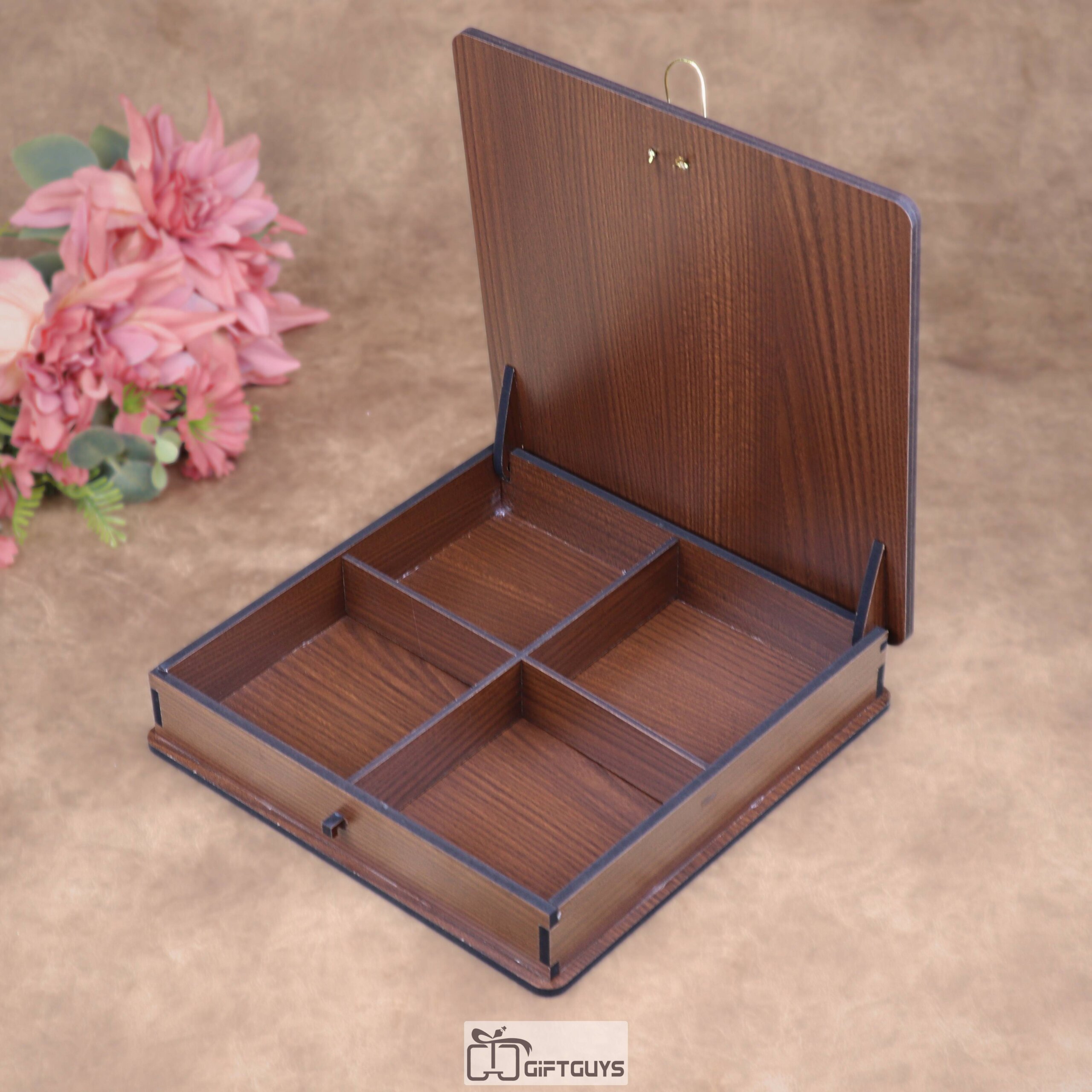 Wooden Peacock Dry Fruit Box – 10X10 inch | 4 Compartments Decorative Gift Box - Image 7