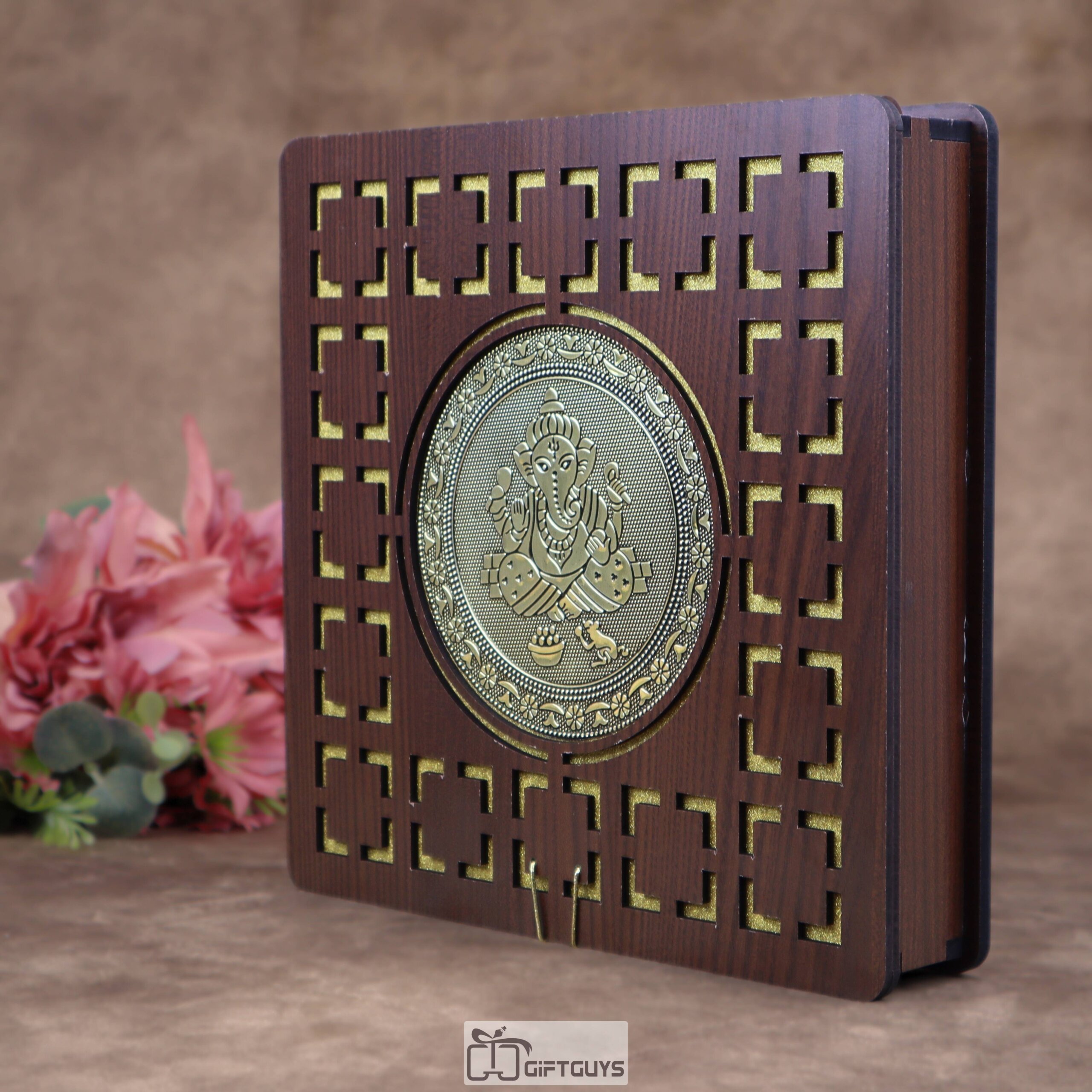Premium Wooden Dryfruit Box with Ganesh Metal Art – 4 Compartment (10×10 inch) - Image 8