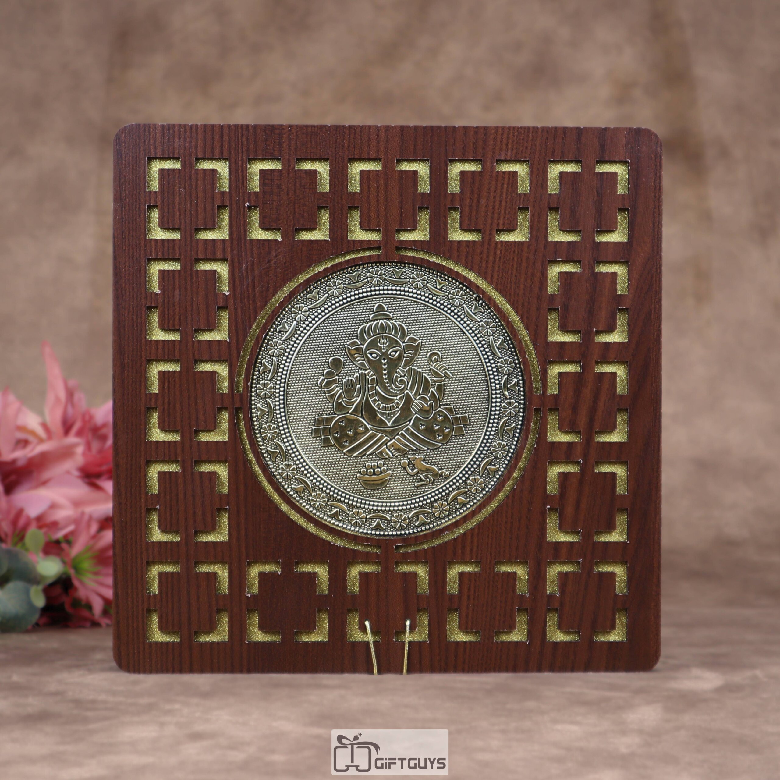 Premium Wooden Dryfruit Box with Ganesh Metal Art – 4 Compartment (10×10 inch) - Image 6