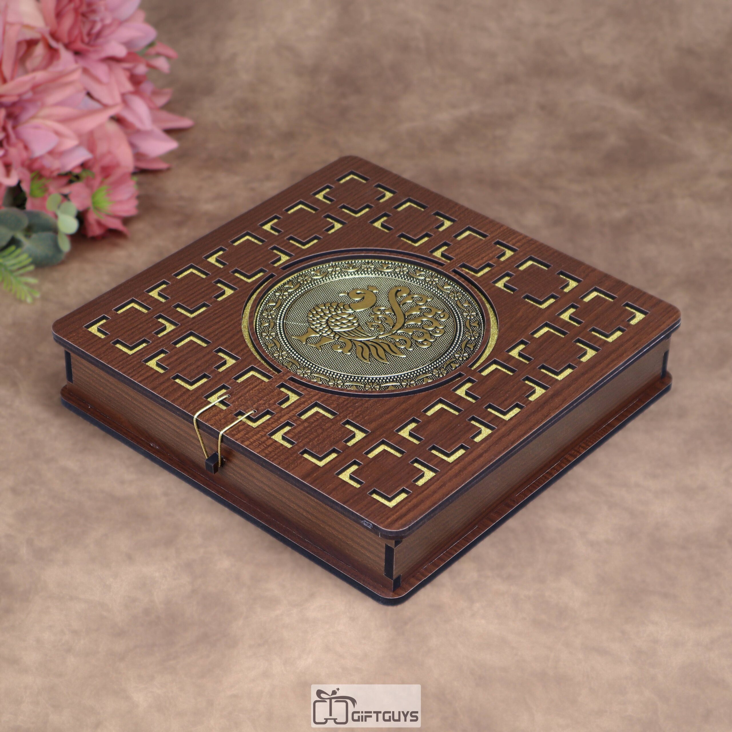 Wooden Peacock Dry Fruit Box – 10X10 inch | 4 Compartments Decorative Gift Box - Image 5