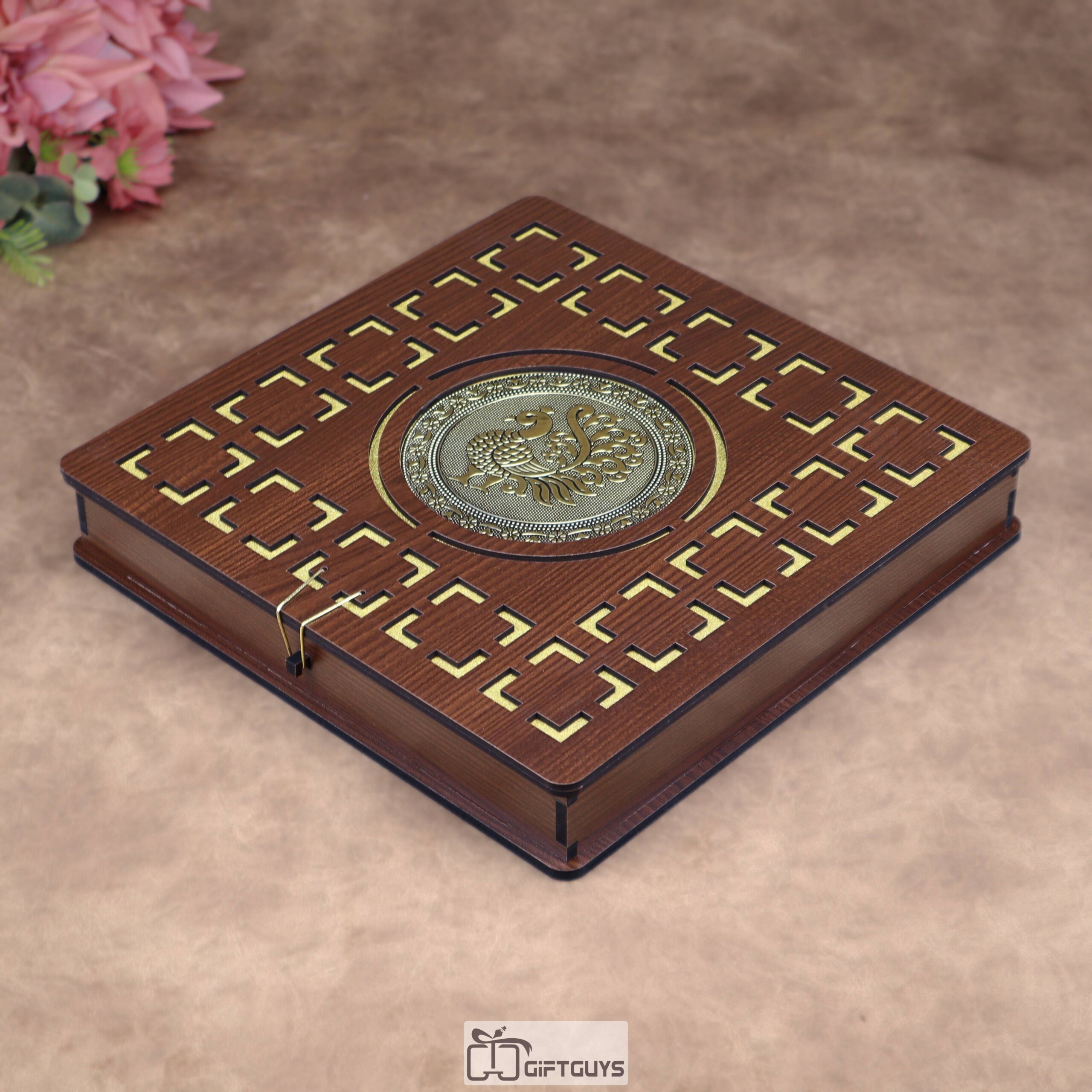 Wooden Peacock Dry Fruit Box – 12X12 inch | 4 Compartments Decorative Gift Box