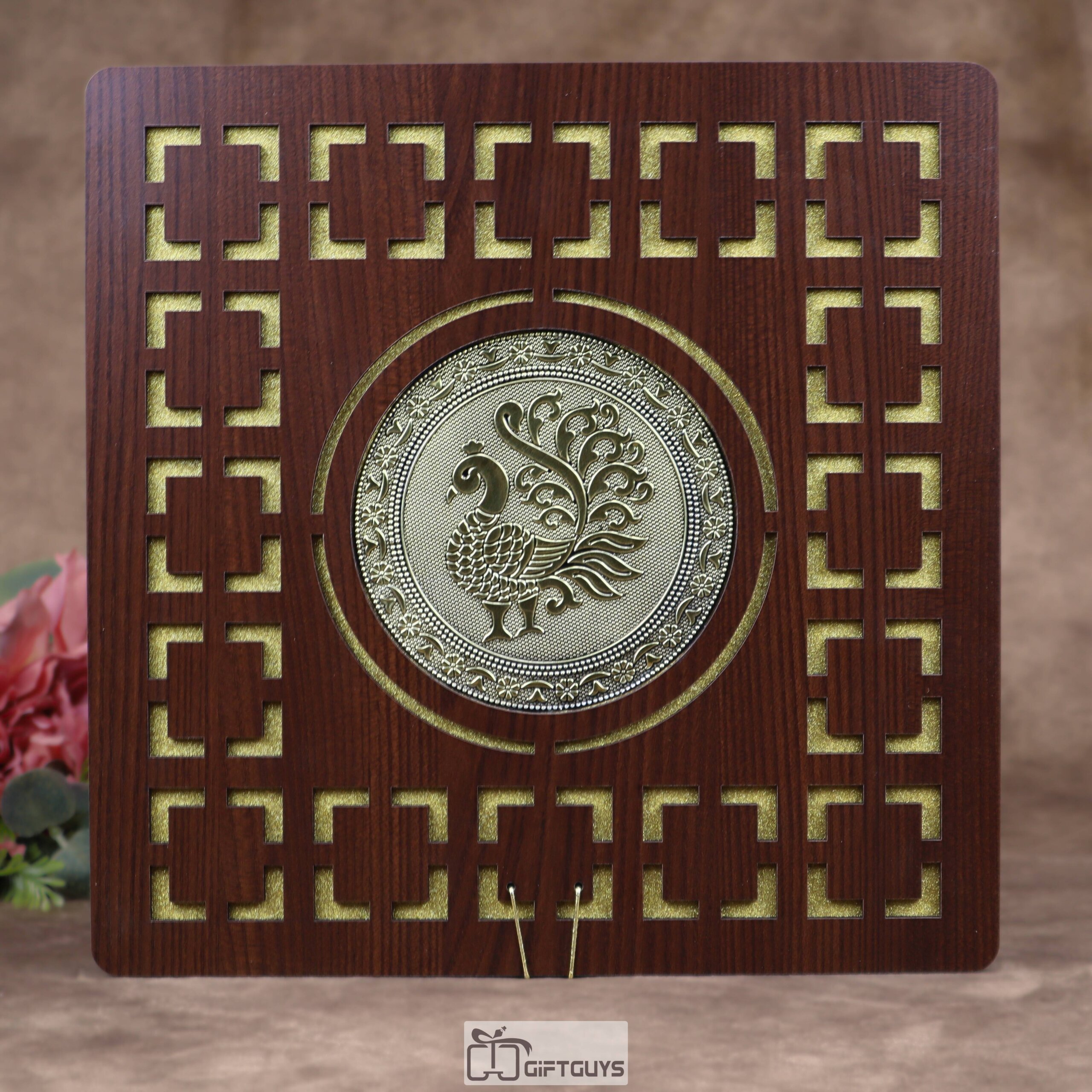 Wooden Peacock Dry Fruit Box – 12X12 inch | 4 Compartments Decorative Gift Box - Image 3