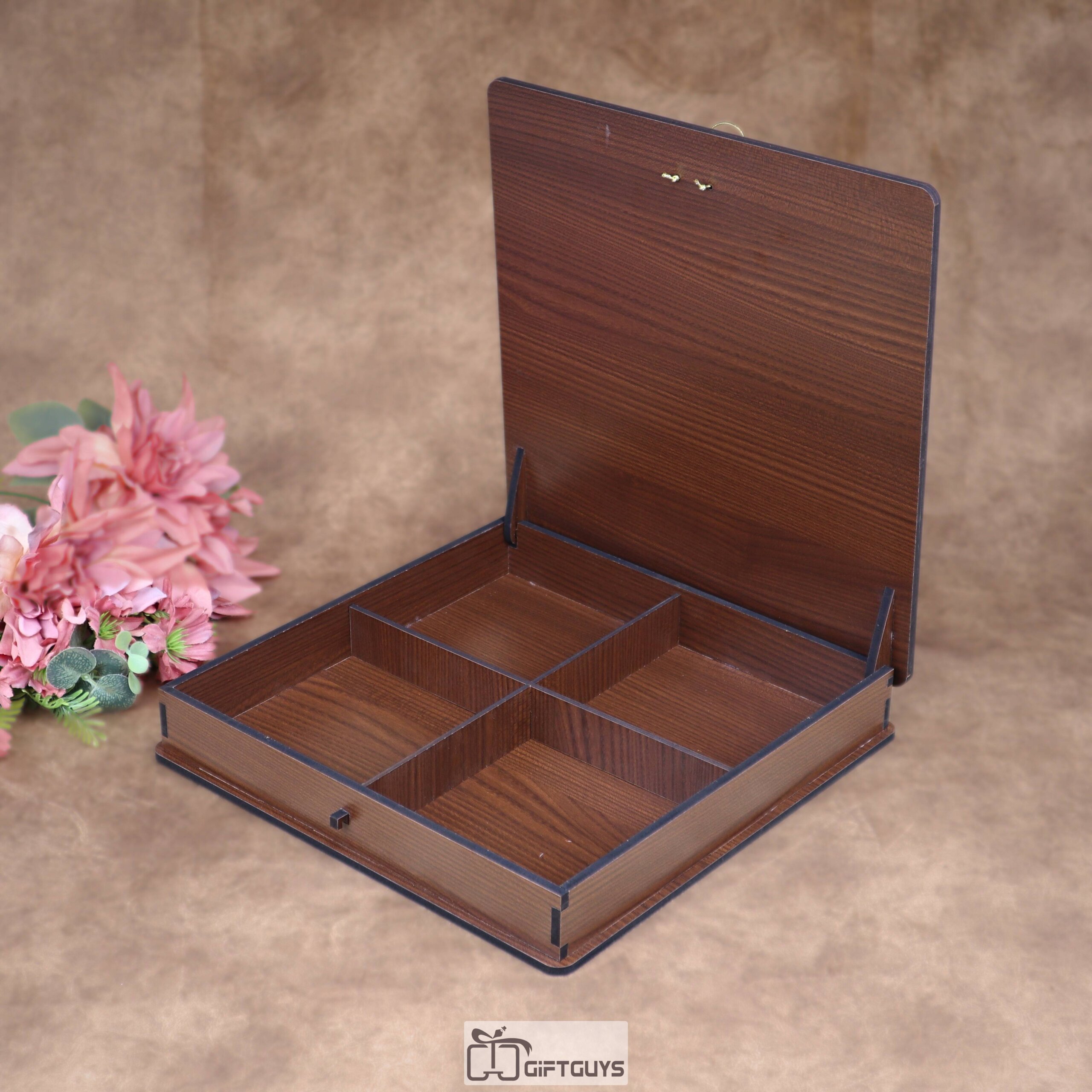 Wooden Peacock Dry Fruit Box – 12X12 inch | 4 Compartments Decorative Gift Box - Image 2