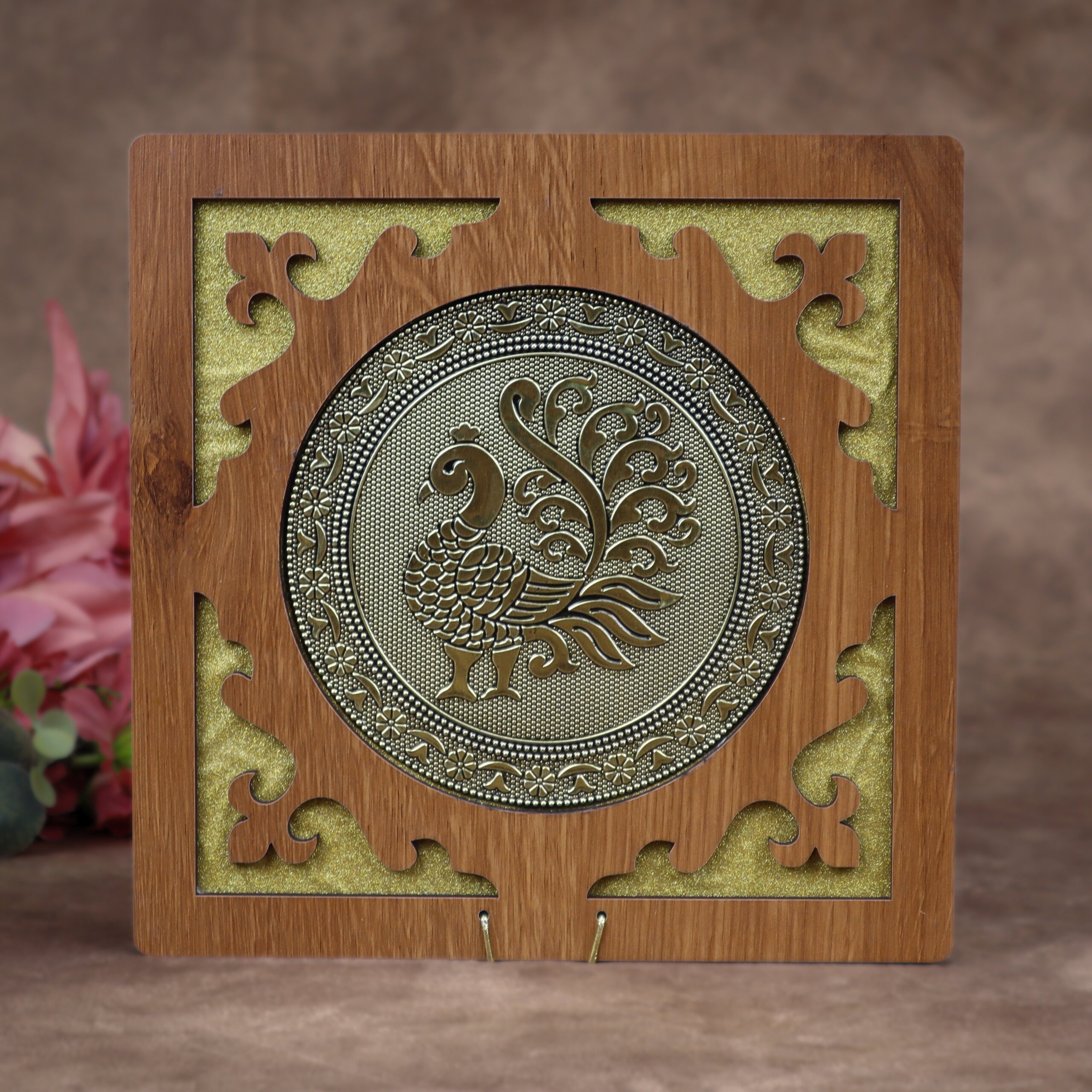 Wooden Peacock Dry Fruit Box – 8×8 inch | 4 Compartments Decorative Gift Box - Image 2