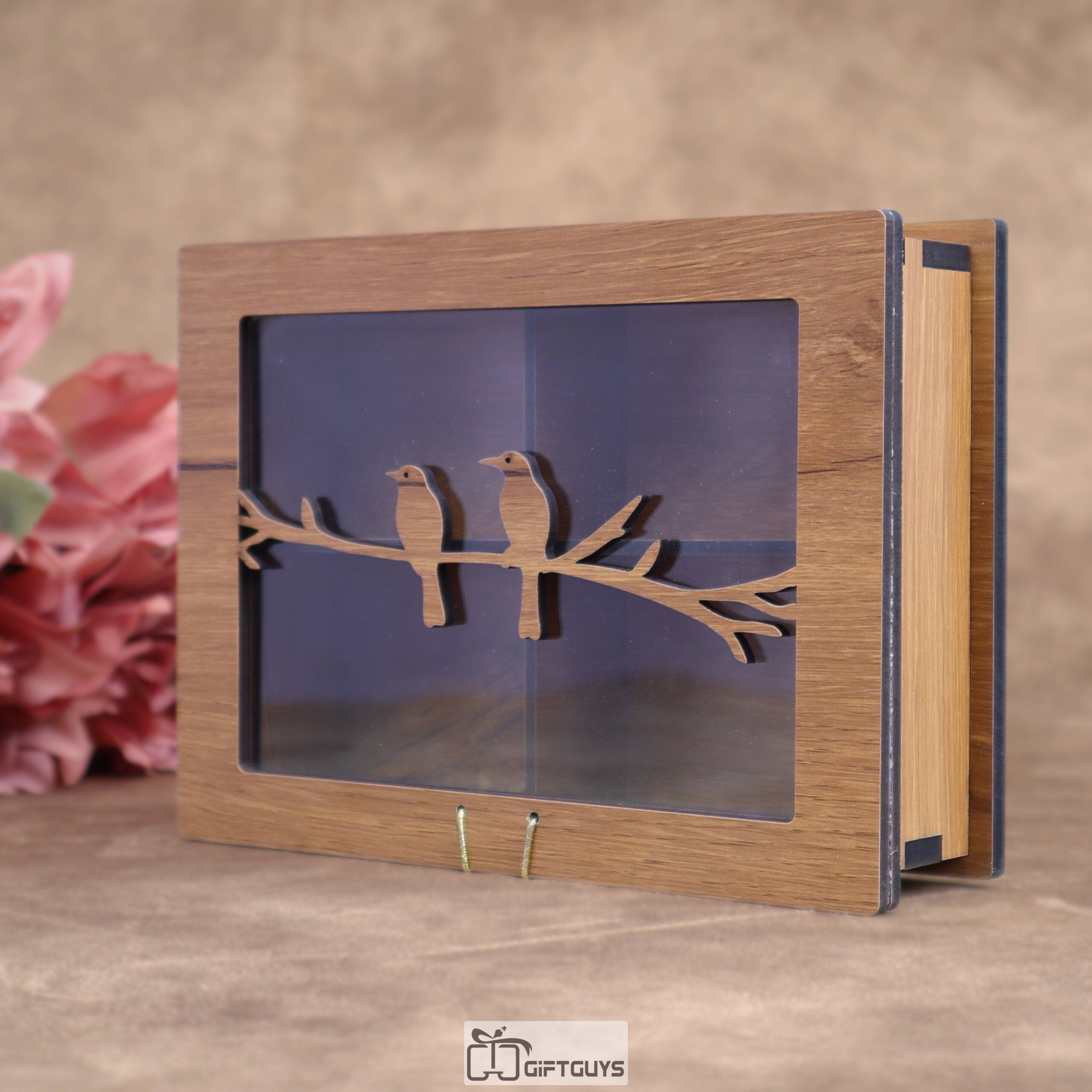Wooden Organizer Box with Glass Lid – 8 x 6 Inch | Bird Design | 4 Compartment Storage - Image 3