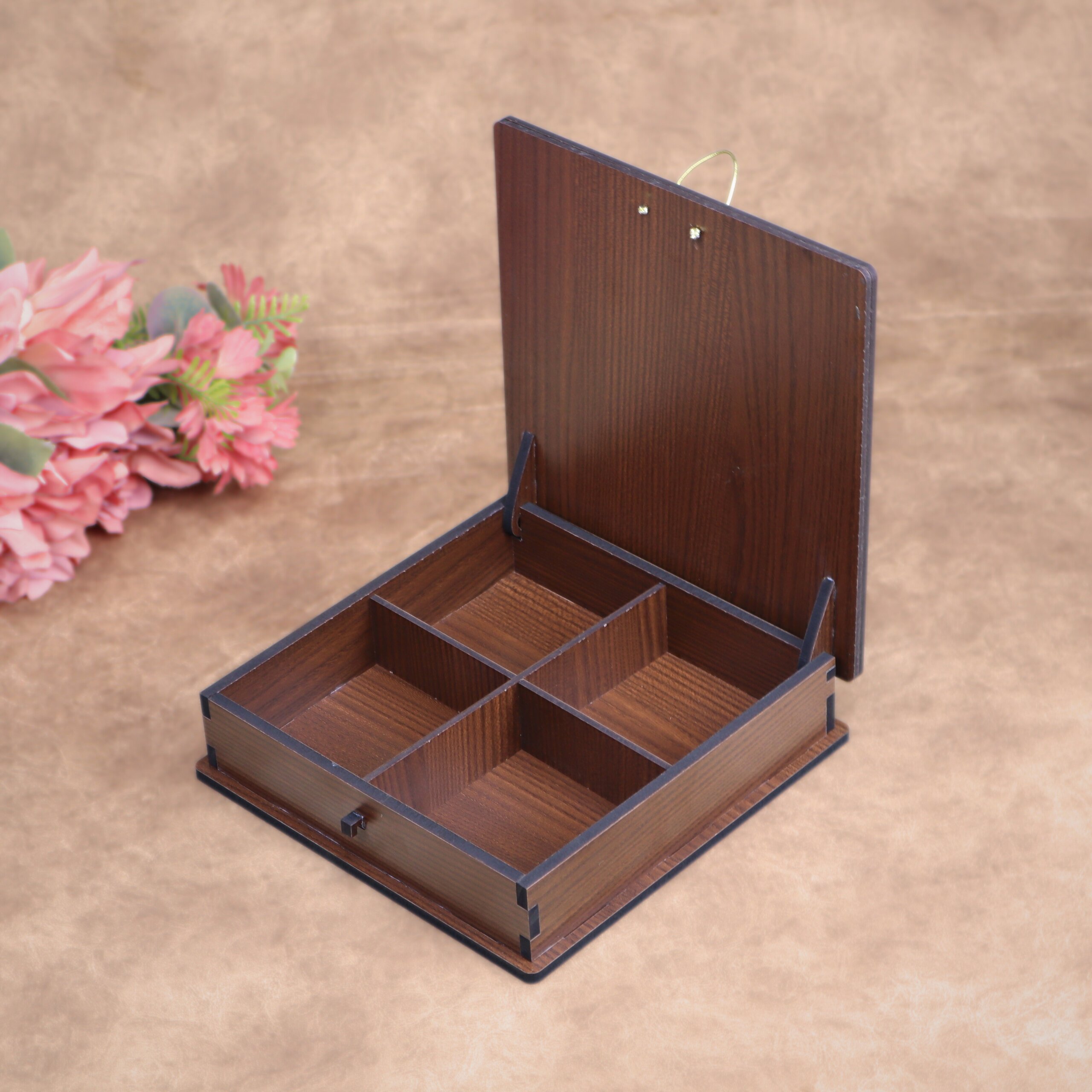 Wooden Peacock Dry Fruit Box – 8×8 inch | 4 Compartments Decorative Gift Box - Image 7