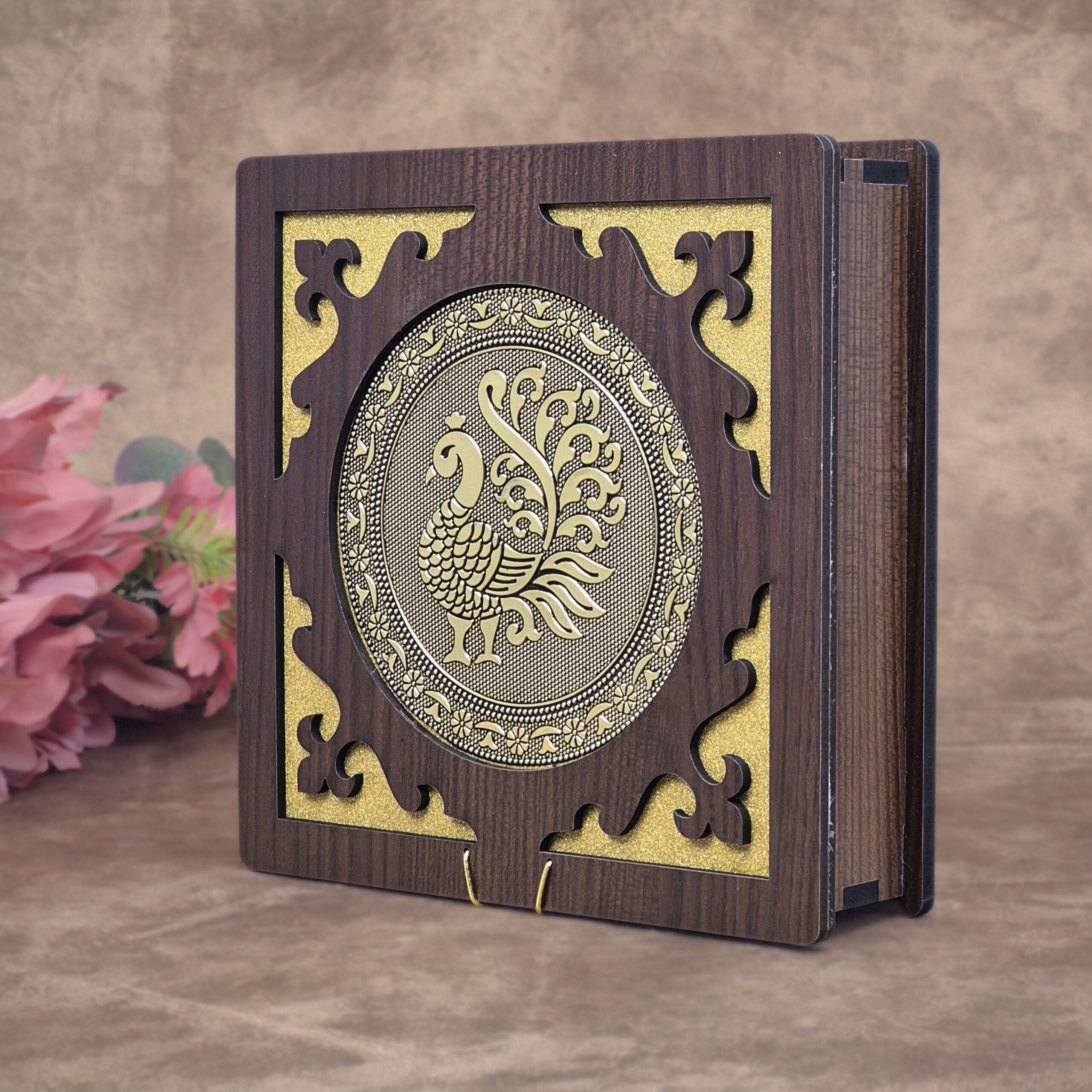 Wooden Peacock Dry Fruit Box – 8×8 inch | 4 Compartments Decorative Gift Box - Image 8