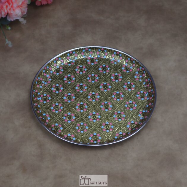Traditional Meenakari Steel Plate | Oxidised Thali for Pooja & Gifts (11 Inch)