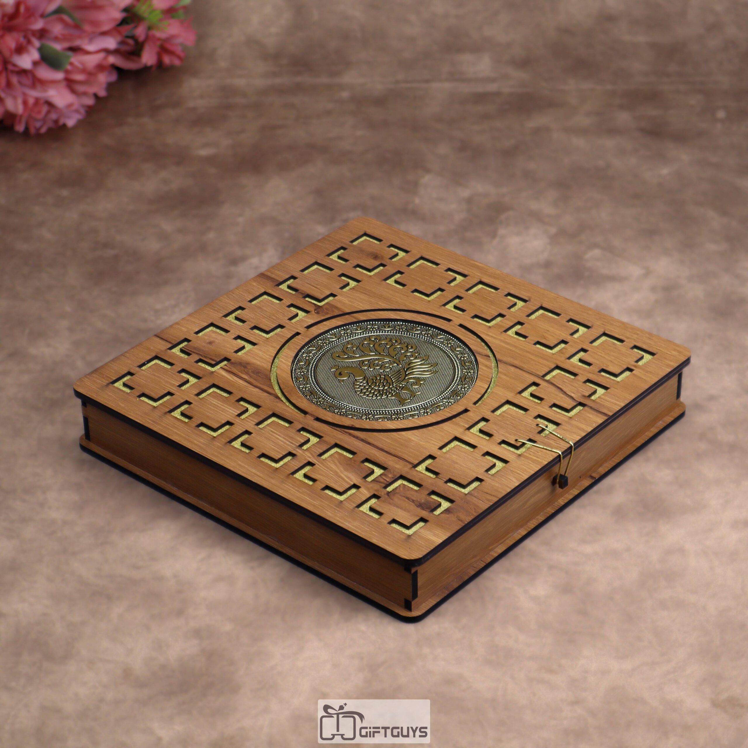 Wooden Peacock Dry Fruit Box – 12X12 inch | 4 Compartments Decorative Gift Box - Image 5