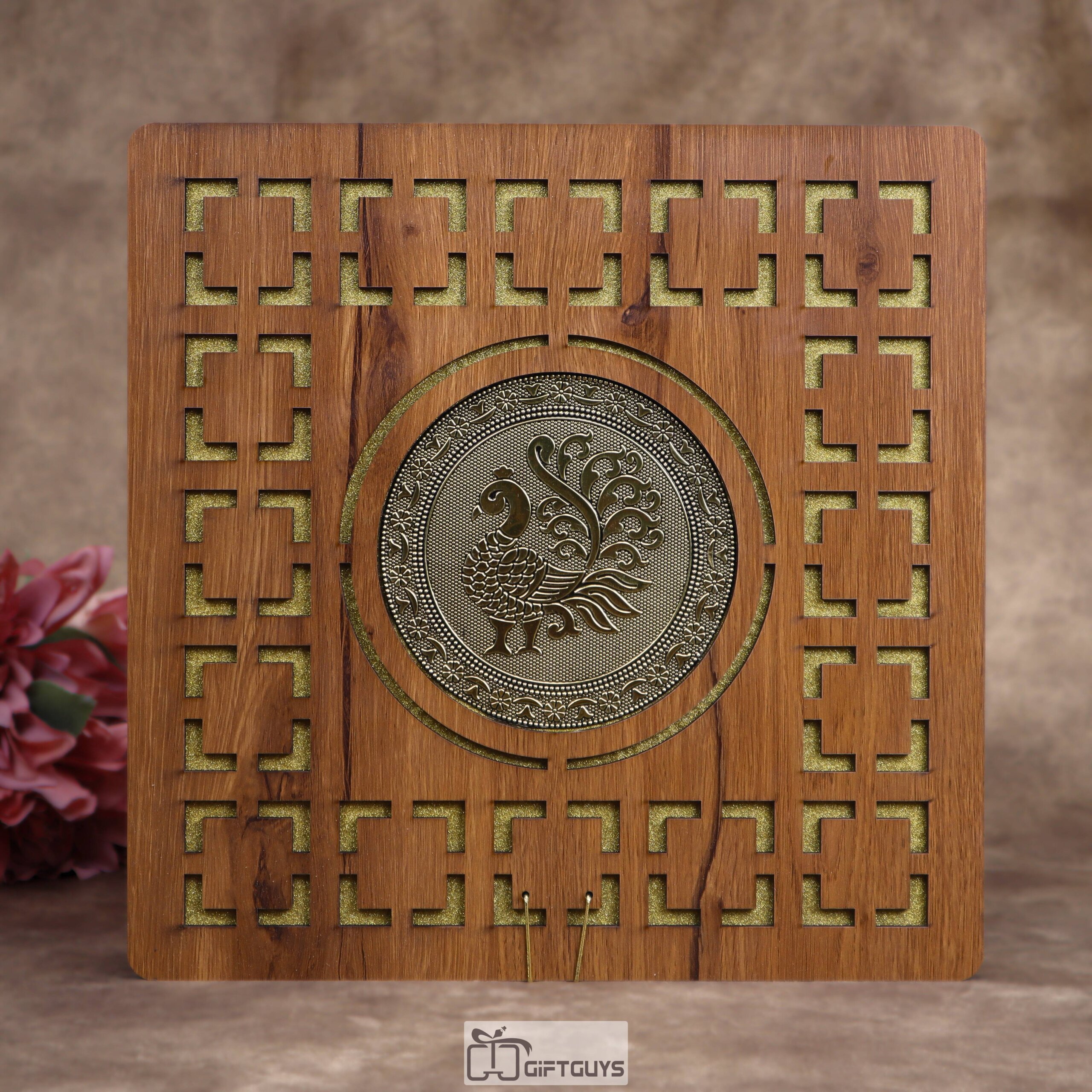 Wooden Peacock Dry Fruit Box – 12X12 inch | 4 Compartments Decorative Gift Box - Image 6