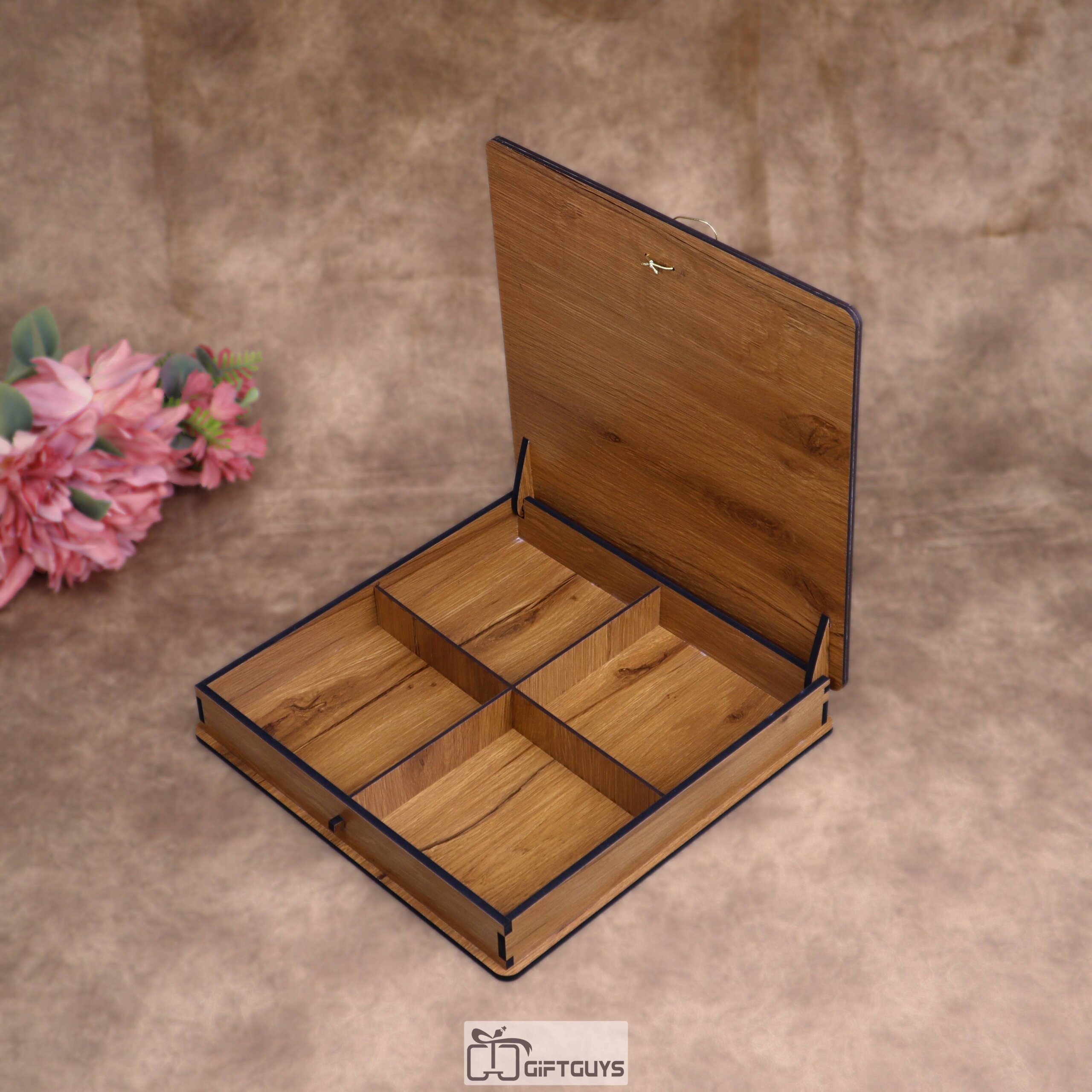 Wooden Peacock Dry Fruit Box – 12X12 inch | 4 Compartments Decorative Gift Box - Image 7