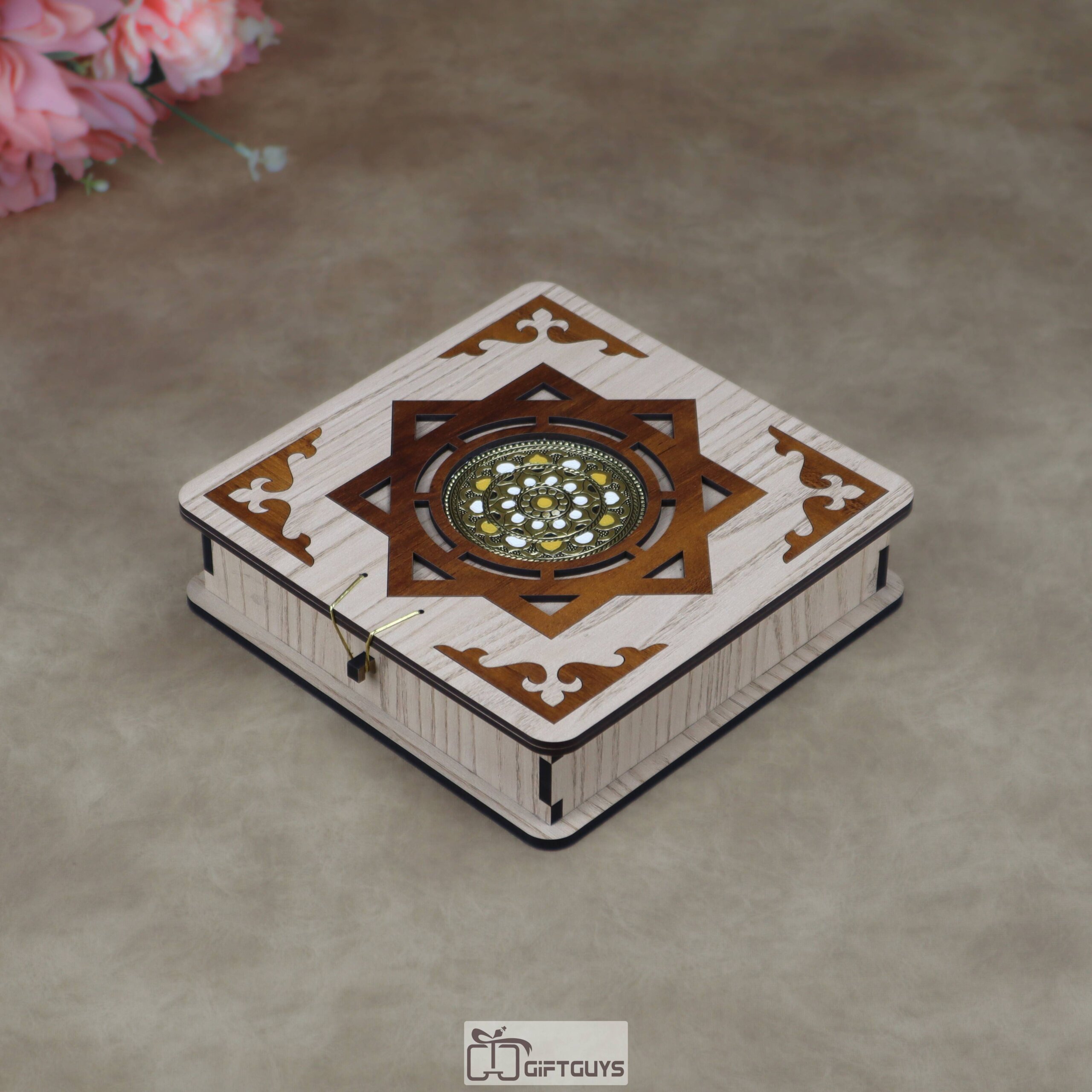 Traditional Wooden Dry Fruit Box with 4 Compartments | Laser-Cut Designer Masala Box & Mukhwas Organizer | Decorative Festive Gifting Box
