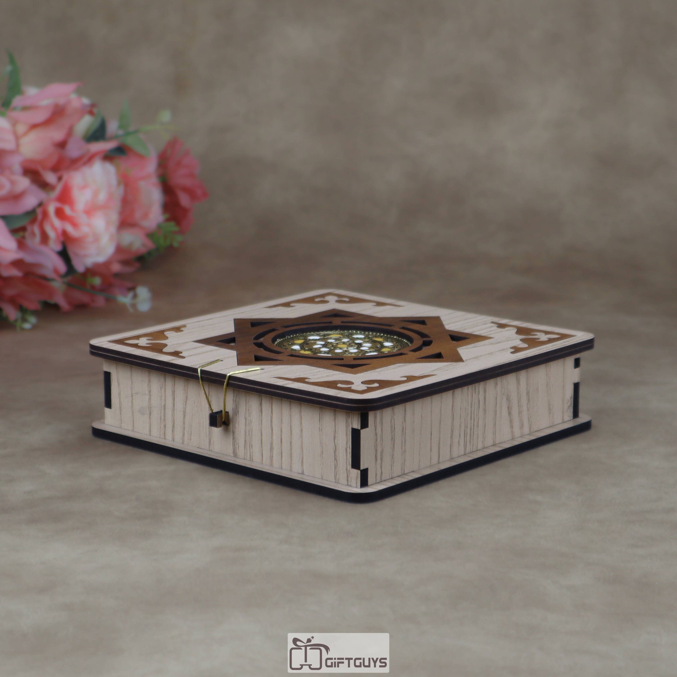 Traditional Wooden Dry Fruit Box with 4 Compartments | Laser-Cut Designer Masala Box & Mukhwas Organizer | Decorative Festive Gifting Box - Image 3