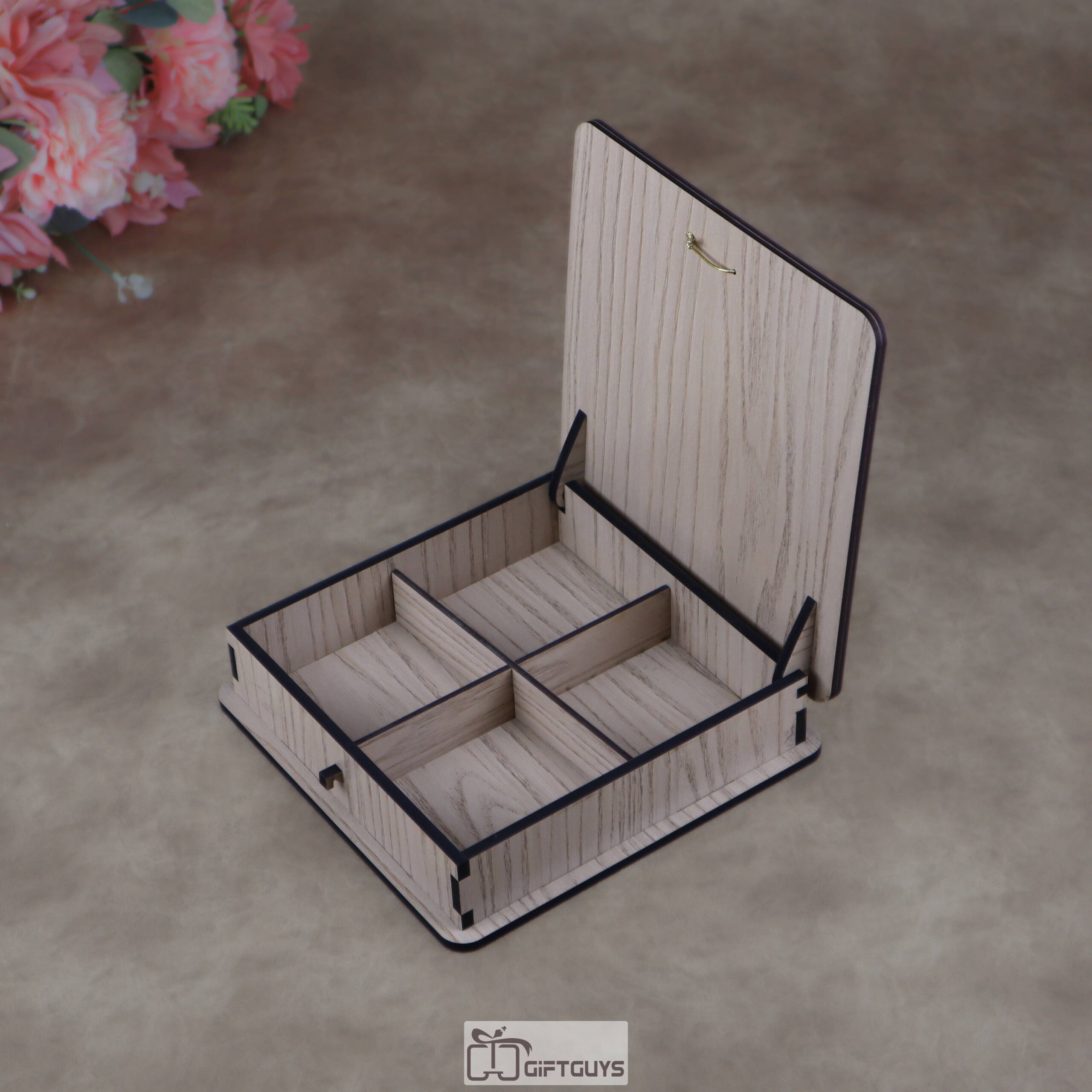 Traditional Wooden Dry Fruit Box with 4 Compartments | Laser-Cut Designer Masala Box & Mukhwas Organizer | Decorative Festive Gifting Box - Image 5