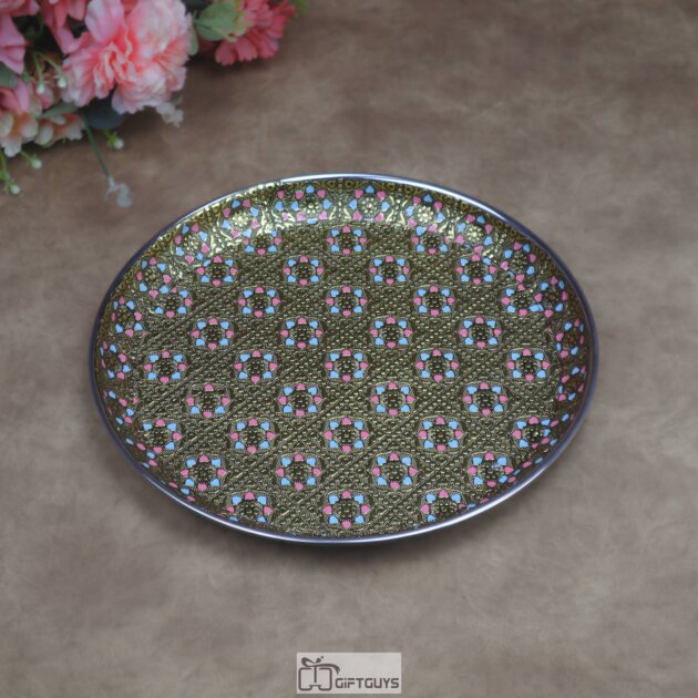 Traditional Meenakari Steel Plate | Oxidised Thali for Pooja & Gifts (12 Inch)