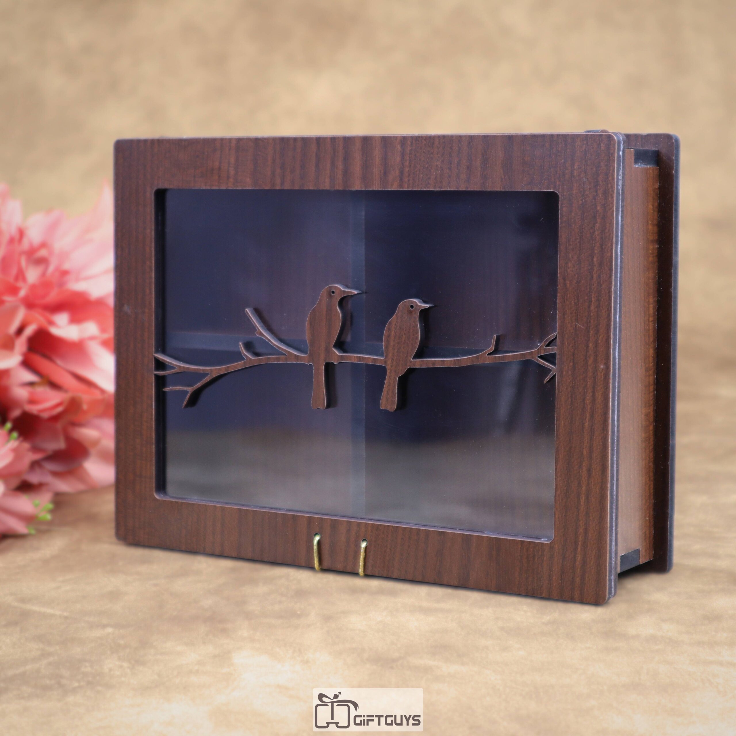 Wooden Organizer Box with Glass Lid – 8 x 6 Inch | Bird Design | 4 Compartment Storage - Image 5