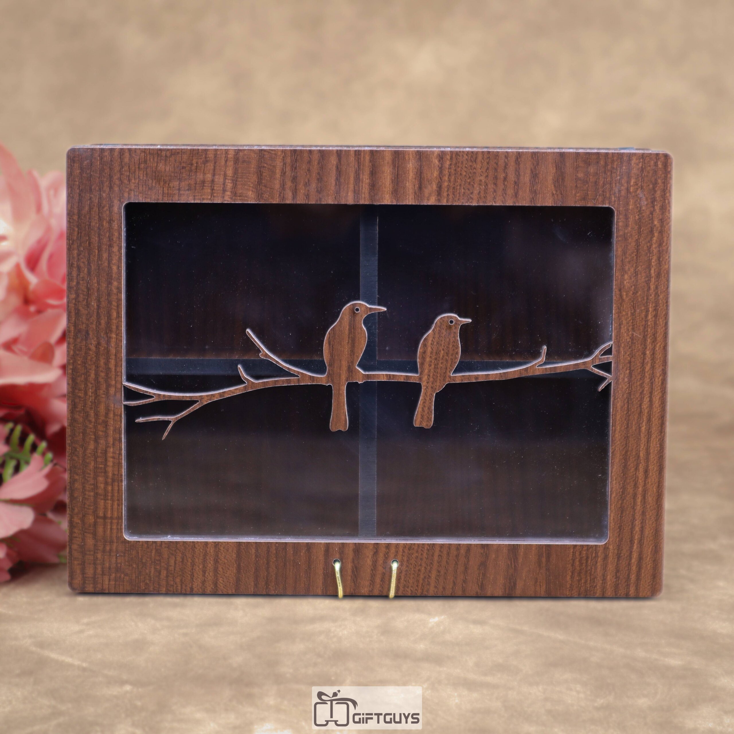 Wooden Organizer Box with Glass Lid – 8 x 6 Inch | Bird Design | 4 Compartment Storage - Image 7