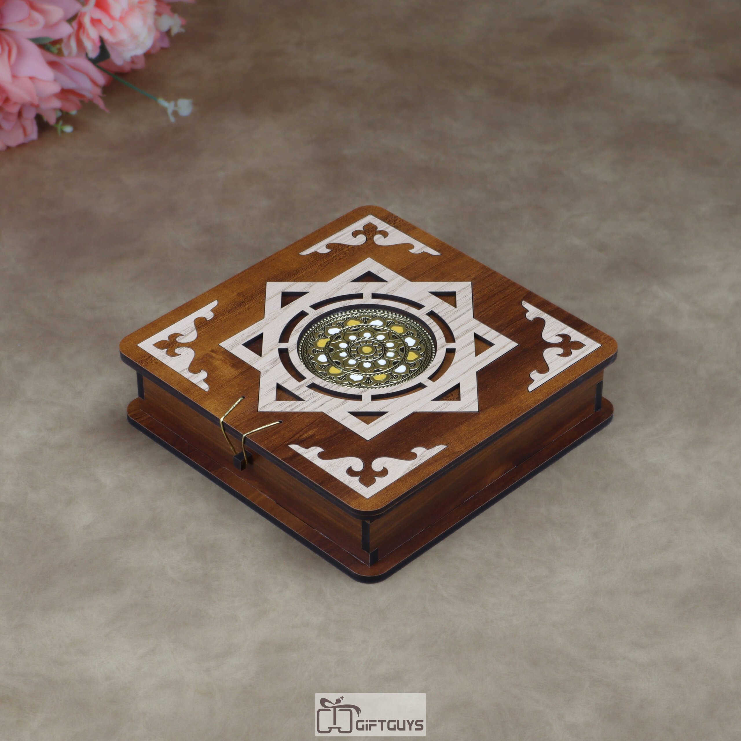Traditional Wooden Dry Fruit Box with 4 Compartments | Laser-Cut Designer Masala Box & Mukhwas Organizer | Decorative Festive Gifting Box - Image 6