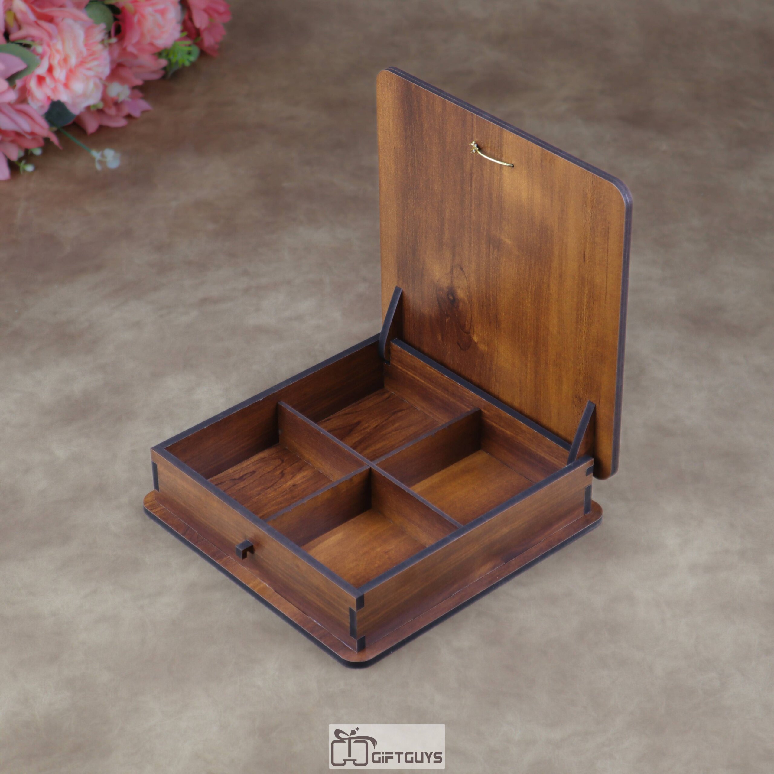 Traditional Wooden Dry Fruit Box with 4 Compartments | Laser-Cut Designer Masala Box & Mukhwas Organizer | Decorative Festive Gifting Box - Image 10