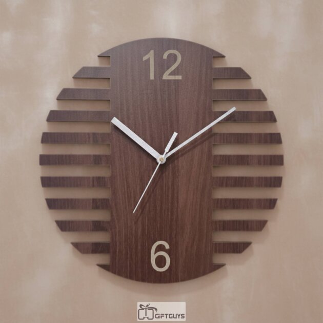 Premium Modern Slatted Wooden MDF Wall Clock - Minimalist Decorative Timepiece for Home & Office (11 Inch Diameter)
