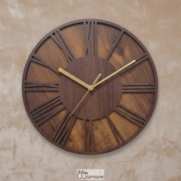Premium Roman Numeral Laser-Cut Wooden MDF Wall Clock - Traditional Dual-Tone Decorative Timepiece (11.5 Inch Diameter)