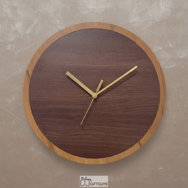 Premium Dual-Tone Wooden MDF Wall Clock - Minimalist Round Decorative Timepiece for Luxury Interiors (12 Inch Diameter)