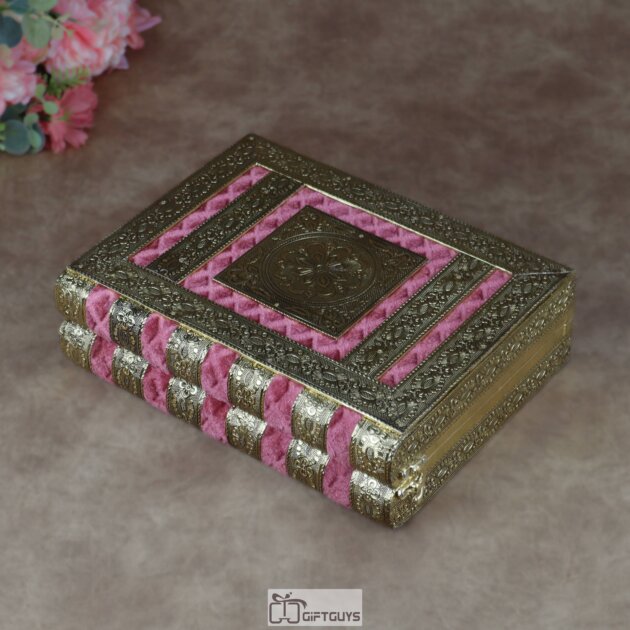 Premium Velvet-Finished Wooden Jewelry Organizer – Multi-Tiered Traditional Vanity Box with Mirror and Bangles Rod