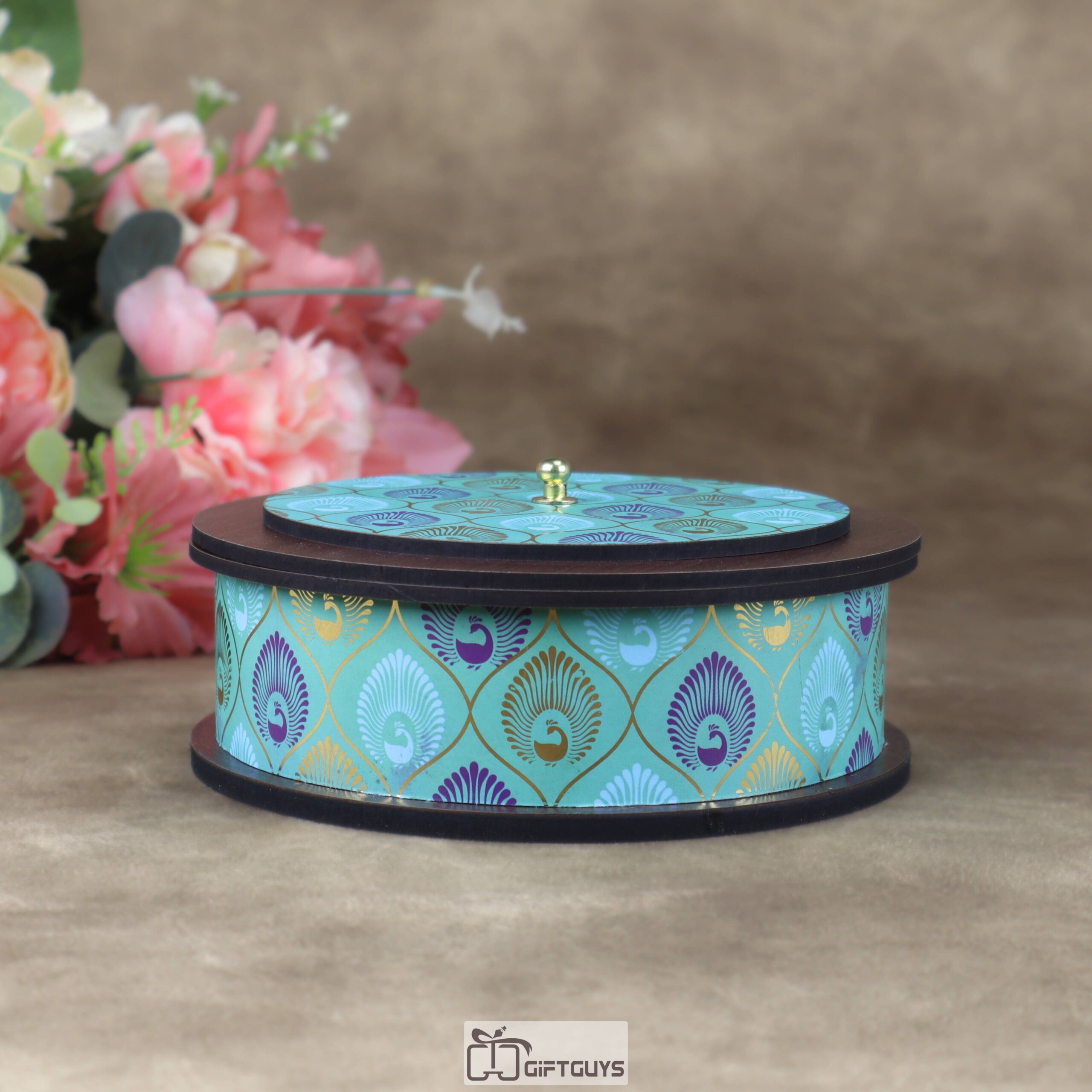 6x2 Inch Round MDF Pichwai Design Box – Decorative Peacock Print Wooden Utility Container for Dry Fruits and Jewelry - Image 3