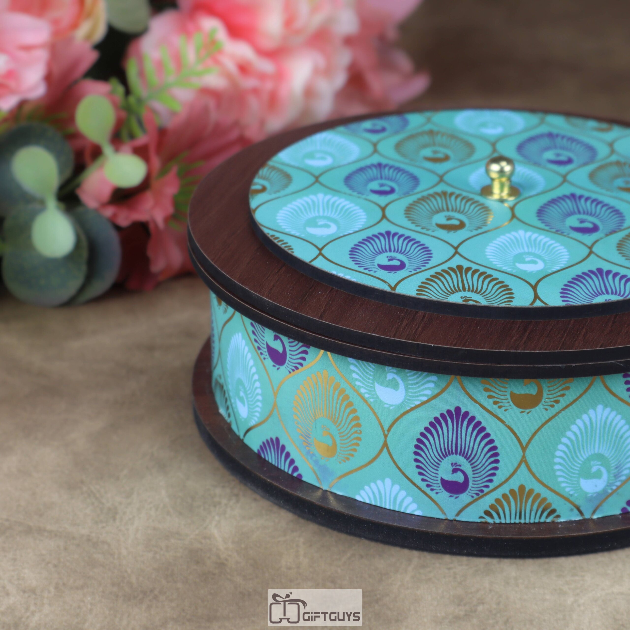 6x2 Inch Round MDF Pichwai Design Box – Decorative Peacock Print Wooden Utility Container for Dry Fruits and Jewelry - Image 4