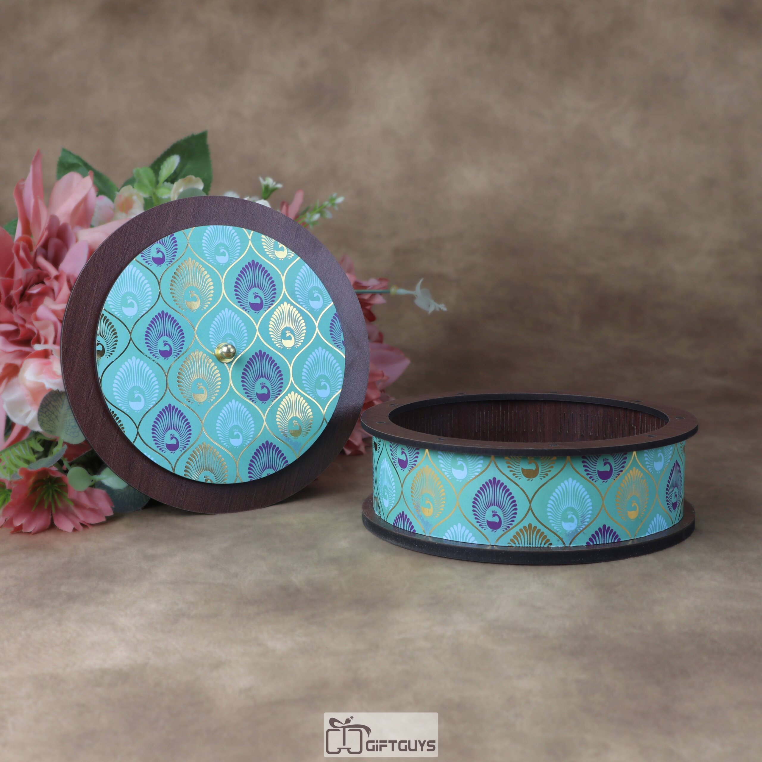 6x2 Inch Round MDF Pichwai Design Box – Decorative Peacock Print Wooden Utility Container for Dry Fruits and Jewelry - Image 2