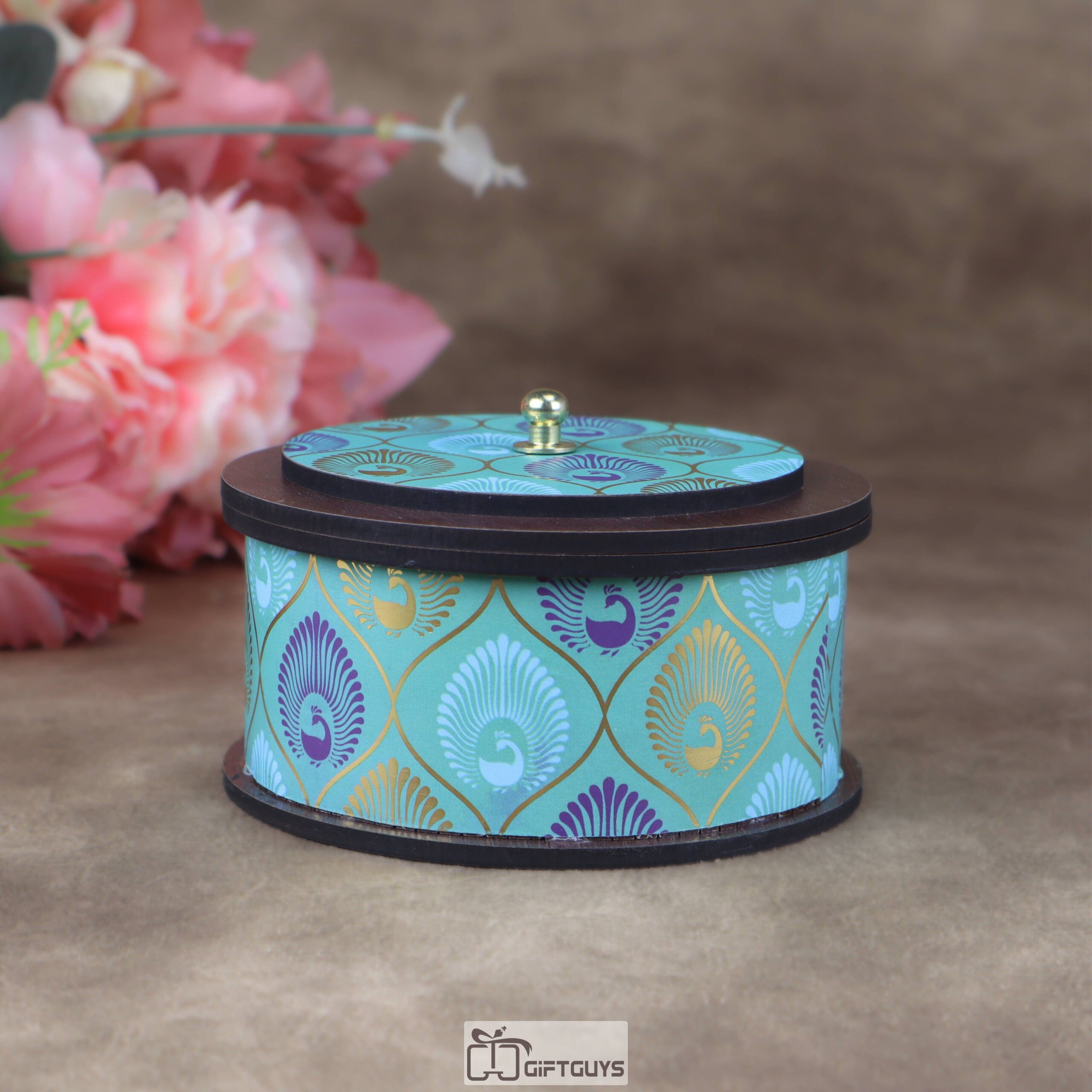 4x2 Inch Small Round MDF Pichwai Design Box – Decorative Peacock Print Mini Wooden Container for Jewelry and Mukhwas - Image 4