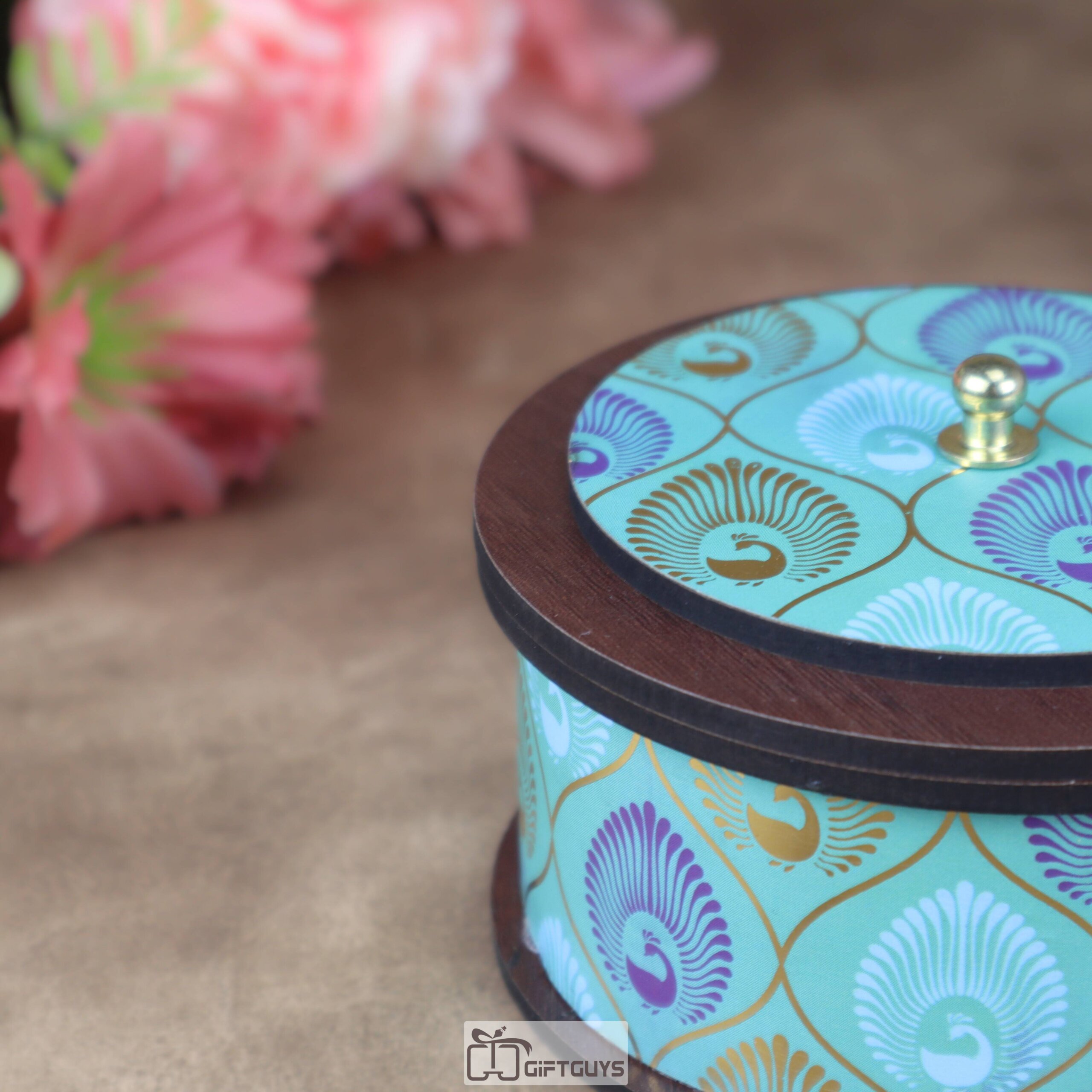 4x2 Inch Small Round MDF Pichwai Design Box – Decorative Peacock Print Mini Wooden Container for Jewelry and Mukhwas - Image 3