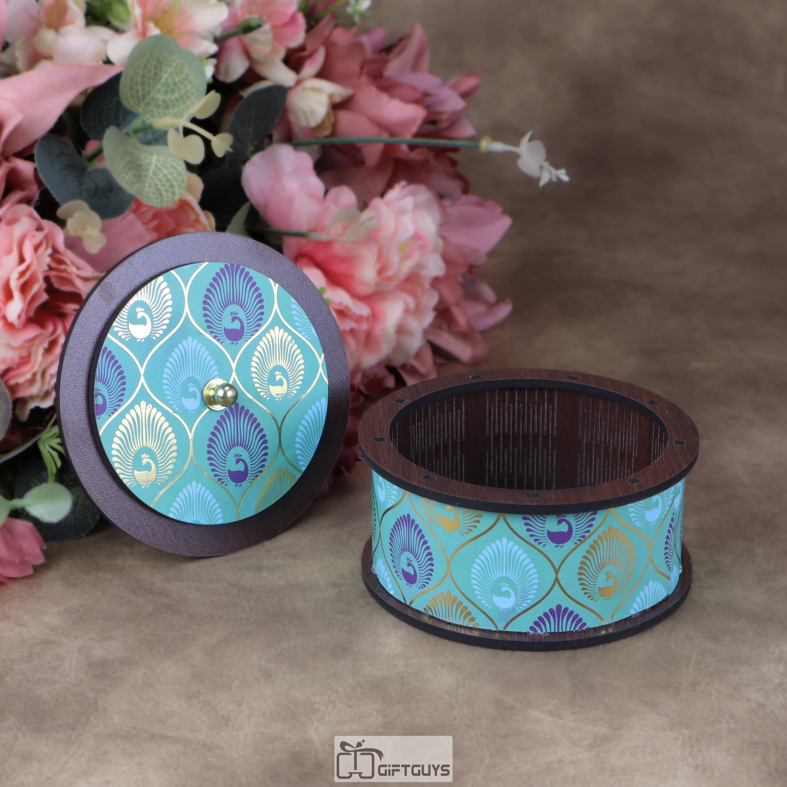 4x2 Inch Small Round MDF Pichwai Design Box – Decorative Peacock Print Mini Wooden Container for Jewelry and Mukhwas - Image 2