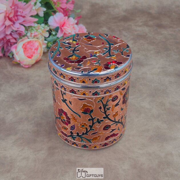 Premium 6x7.5 Inch Handcrafted Meenakari Stainless Steel Container – Decorative Rose-Gold Floral Storage Jar for Kitchen, Dry Fruits & Festive Gifting (Copy)