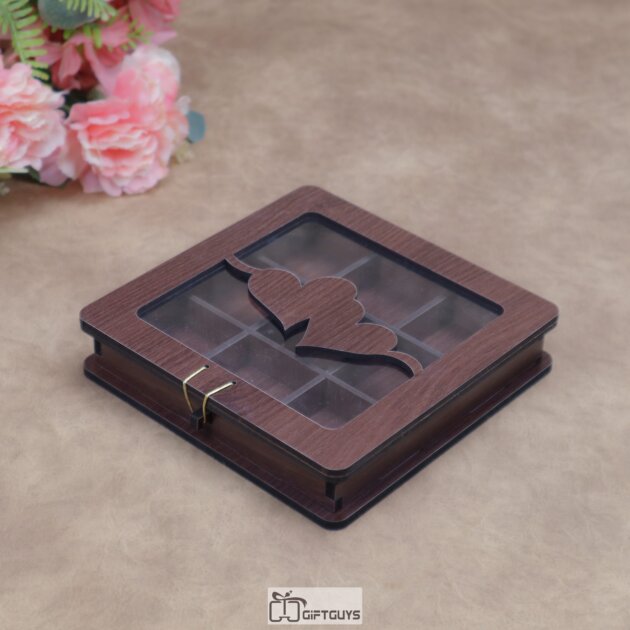 Premium Wooden 9-Compartment Chocolate & Sweet Gift Box