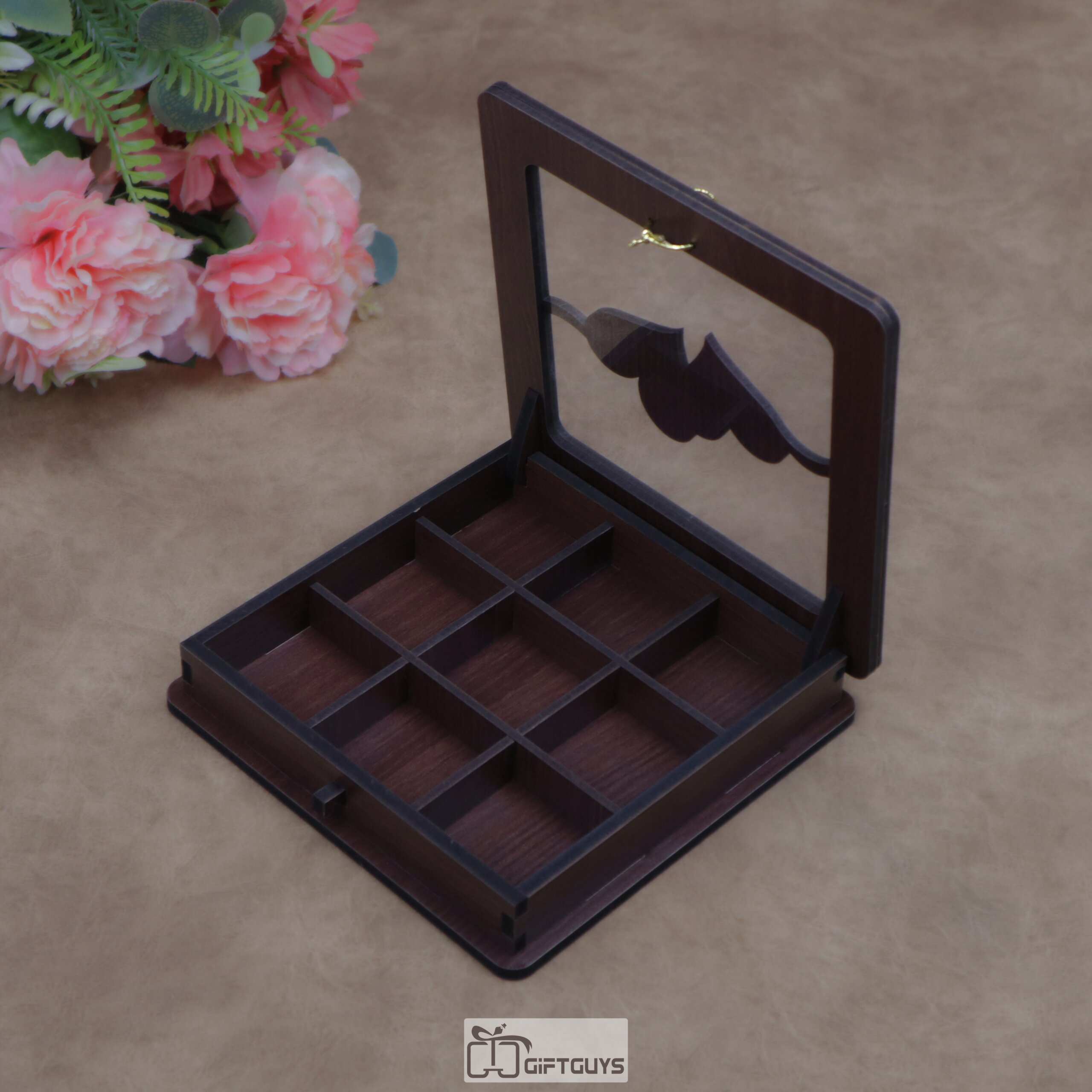 Premium Wooden 9-Compartment Chocolate & Sweet Gift Box - Image 2