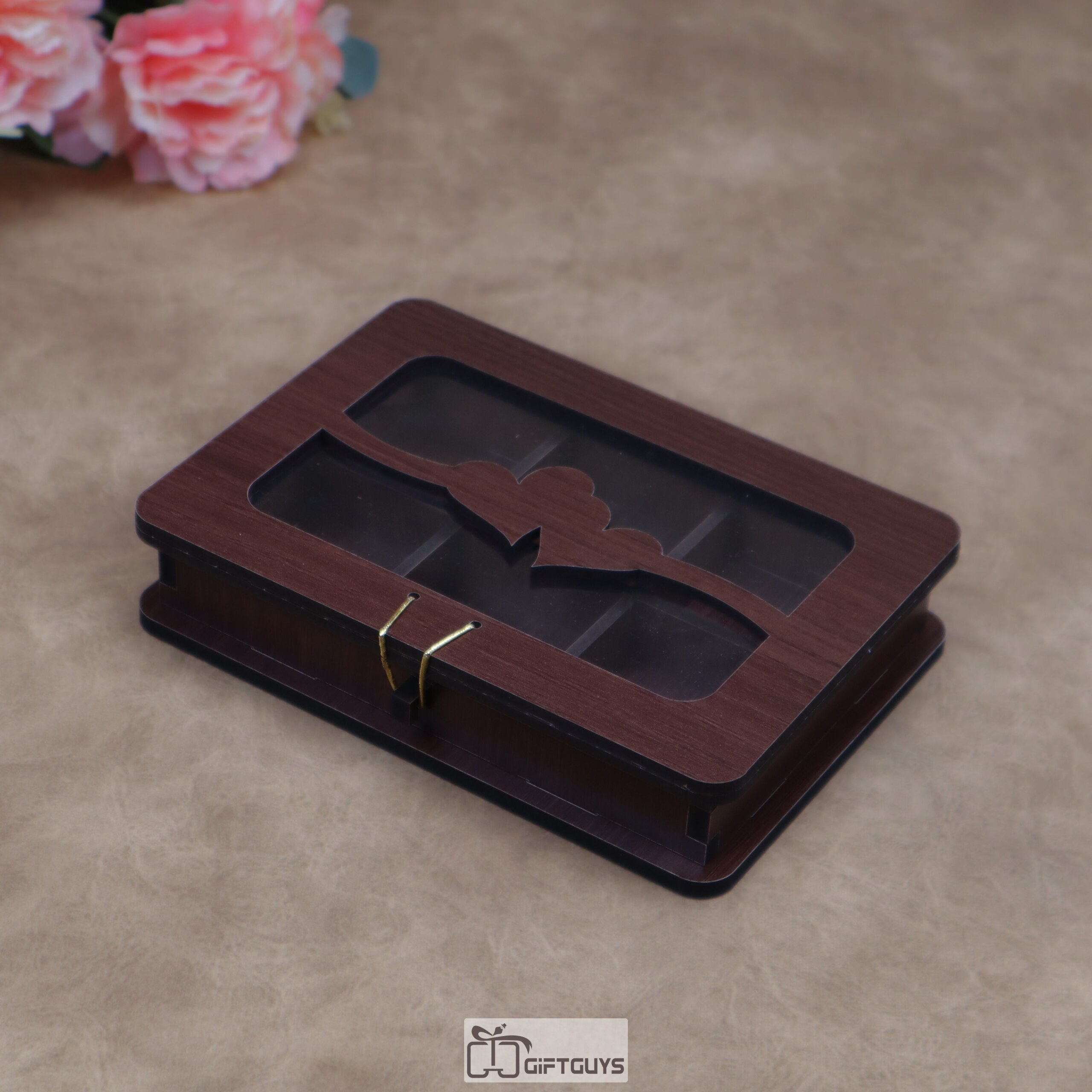 Premium Wooden 6-Compartment Chocolate & Sweet Gift Box