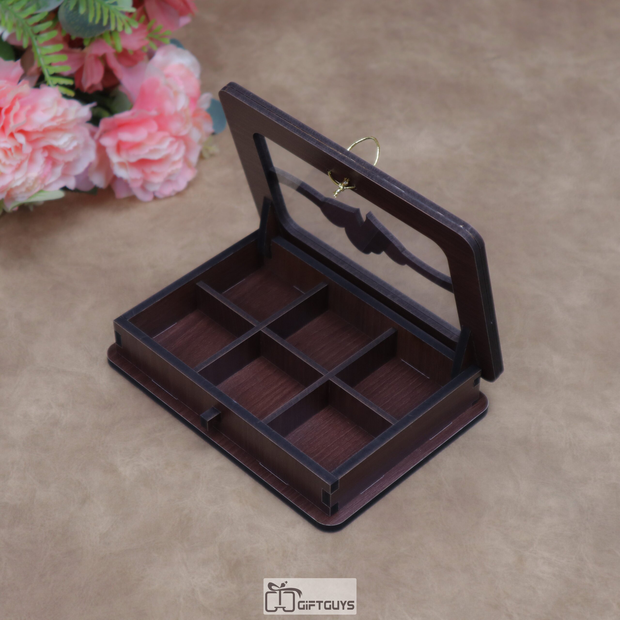 Premium Wooden 6-Compartment Chocolate & Sweet Gift Box - Image 2