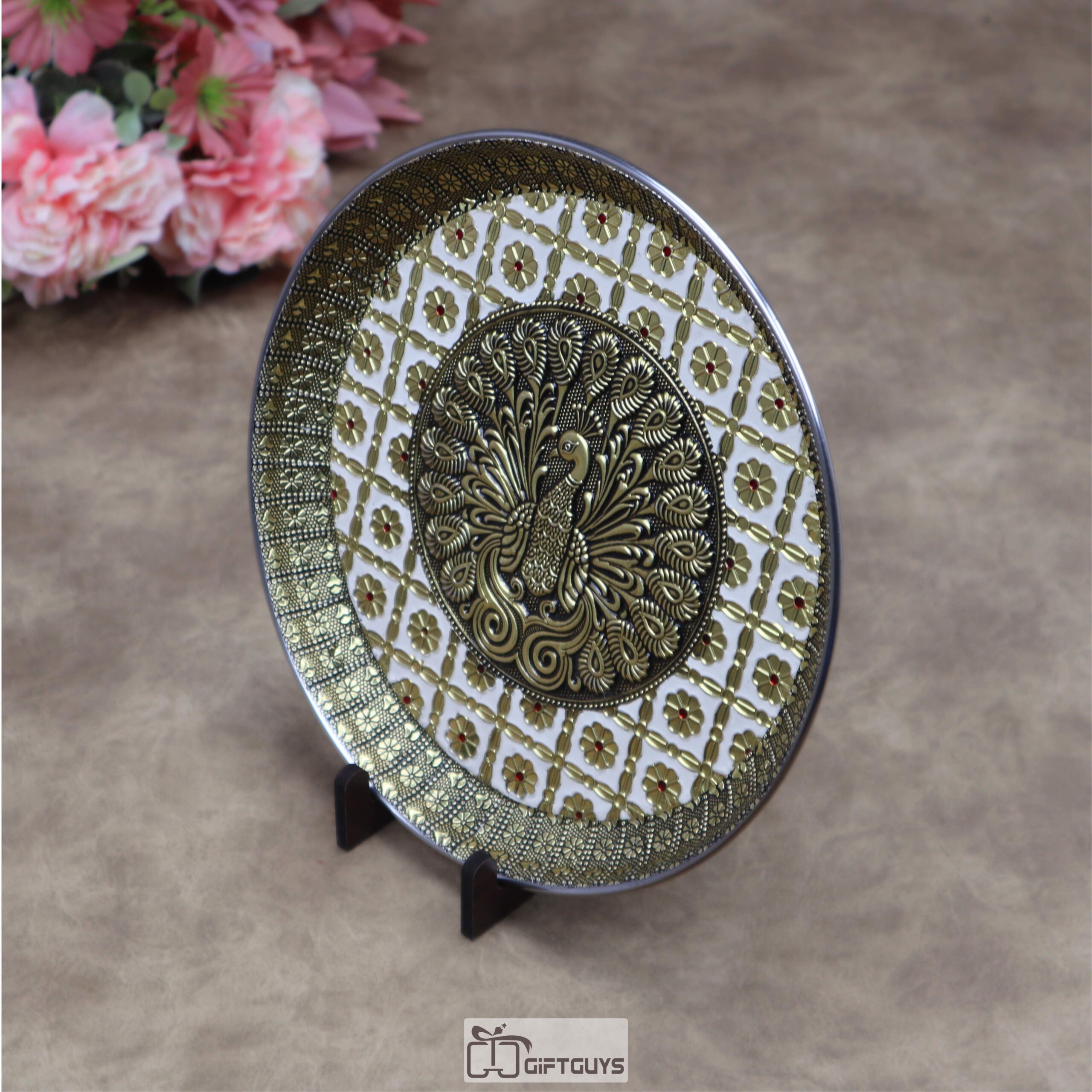 9 Inch Oxidized Meenakari Peacock Embossed Stainless Steel Plate – Decorative Pooja Thali and Festive Serving Tray in 4 Vibrant Colors - Image 9