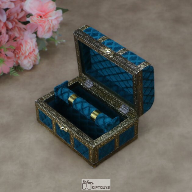 Handcrafted Wooden Oxidised Velvet-Lined Bangle Box 7 x 4.5 inch